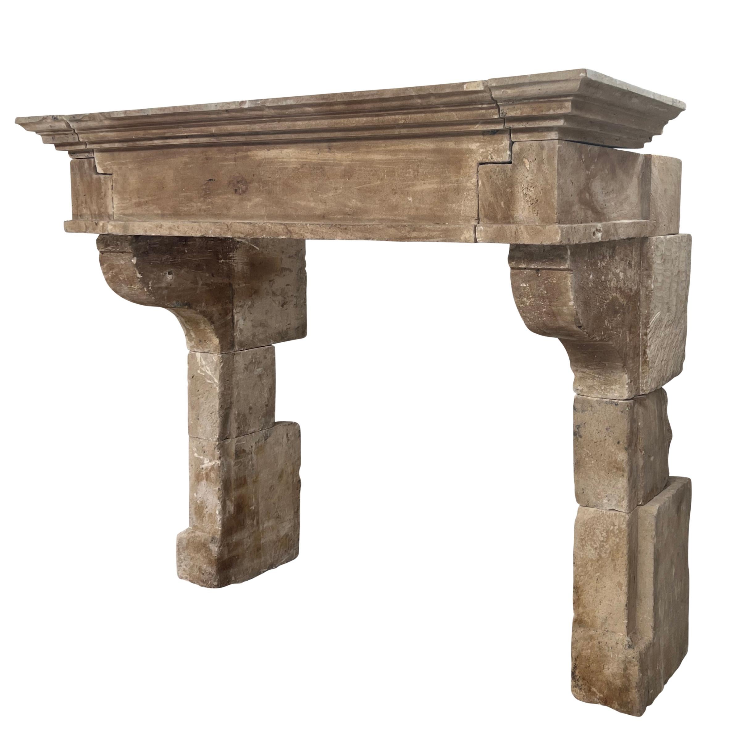 Grand Classic French Louis XIII Timeless Rustic Limestone Fireplace Mantle 7