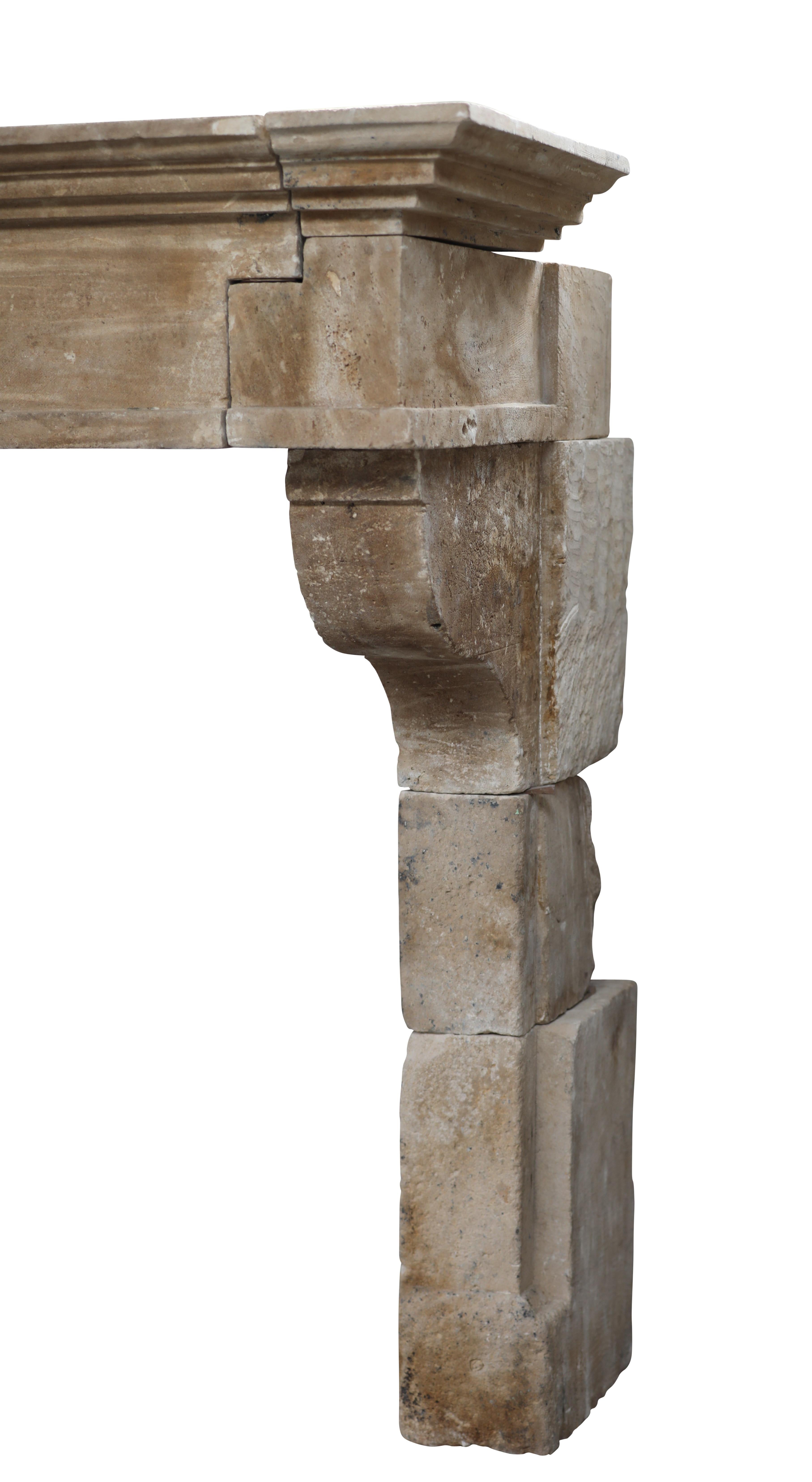 Zeitloser, rustikaler Kaminsims aus Kalkstein im französischen Louis XIII.-Stil 9