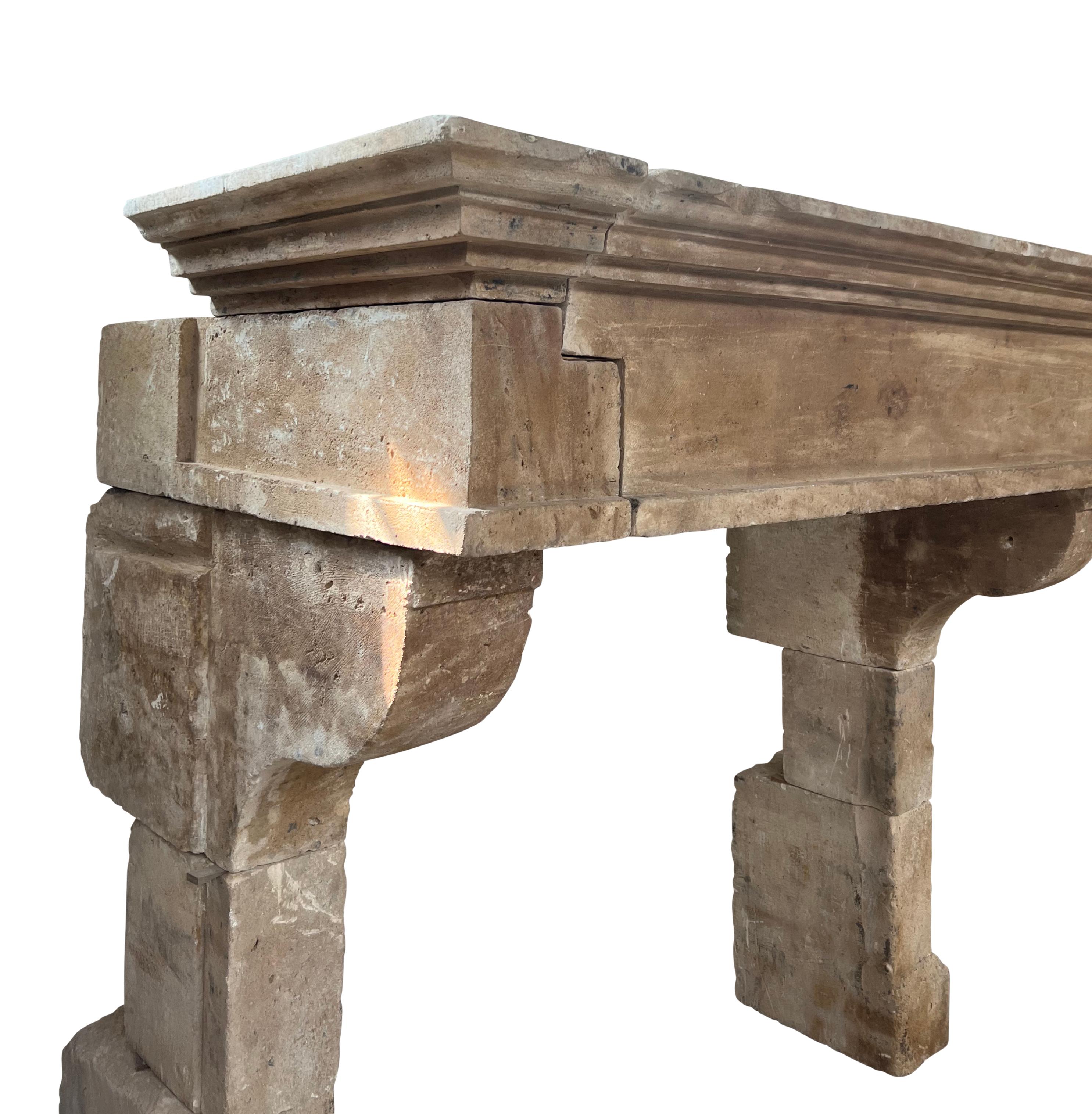 Grand Classic French Louis XIII Timeless Rustic Limestone Fireplace Mantle 3
