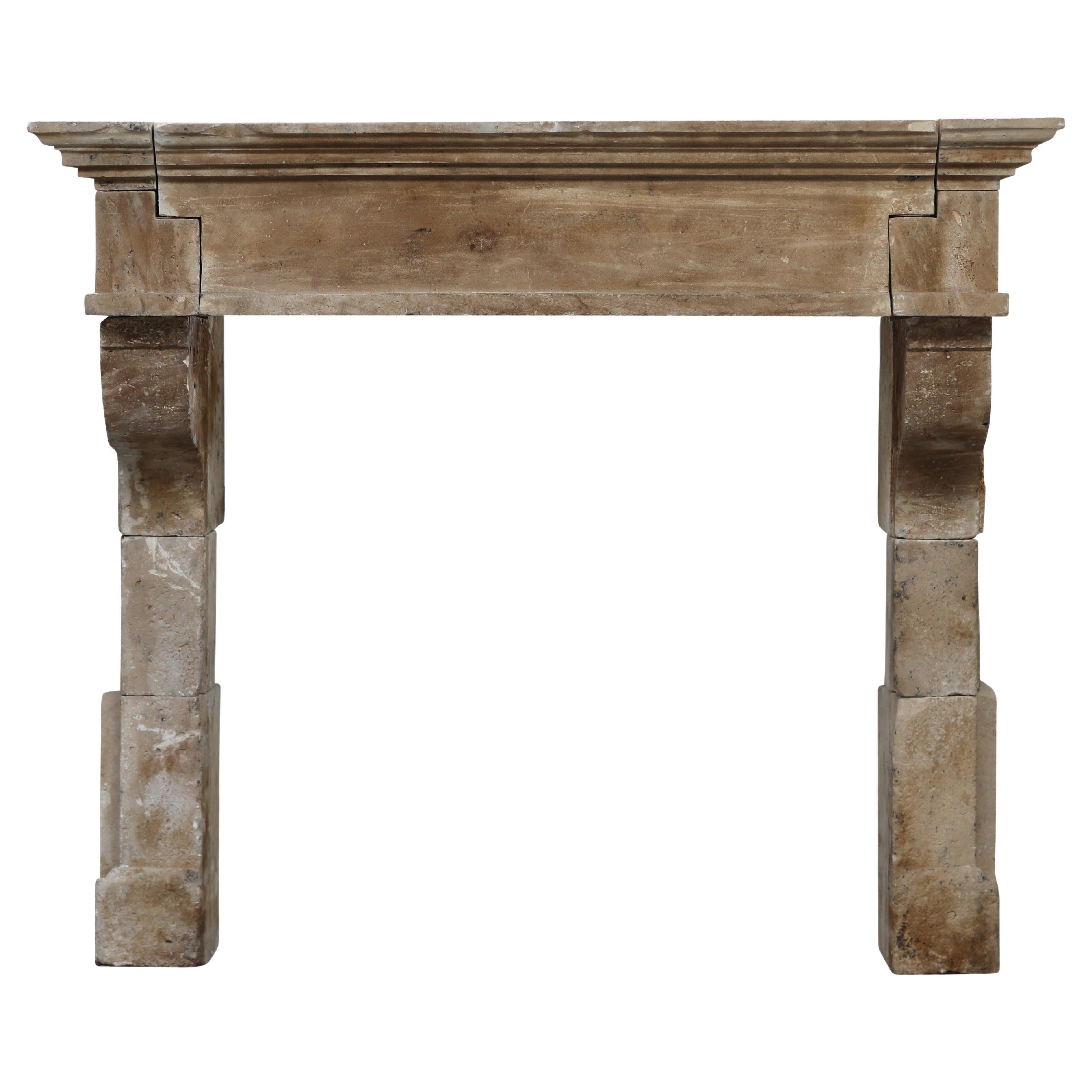 Grand Classic French Louis XIII Timeless Rustic Limestone Fireplace Mantle For Sale