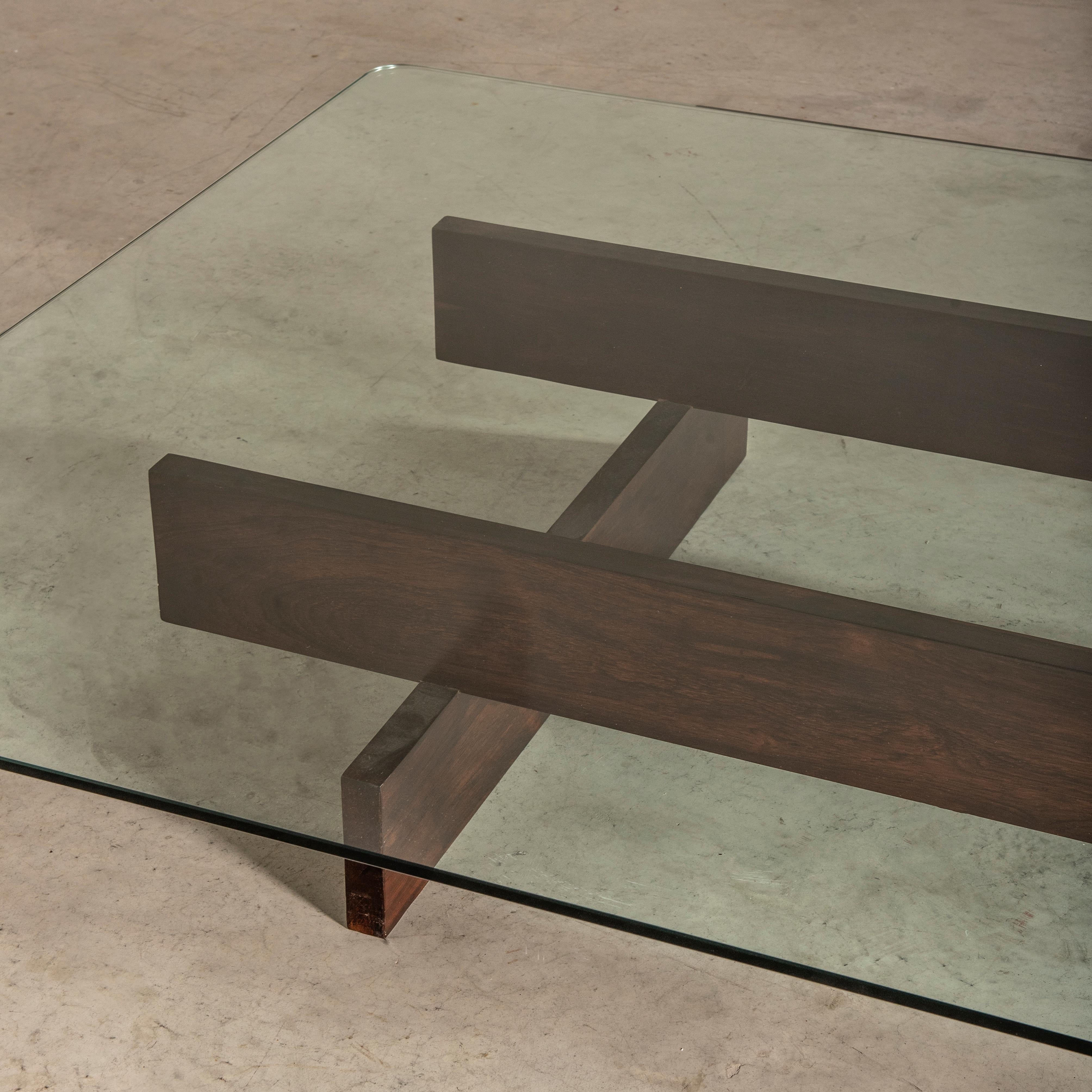 Grand Coffee Table in Wood and Glass by Celina Decorações, Brazilian Midcentury For Sale 3