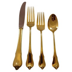 Used Grand Colonial by Wallace Sterling Silver Flatware Service 8 Set Gold Vermeil