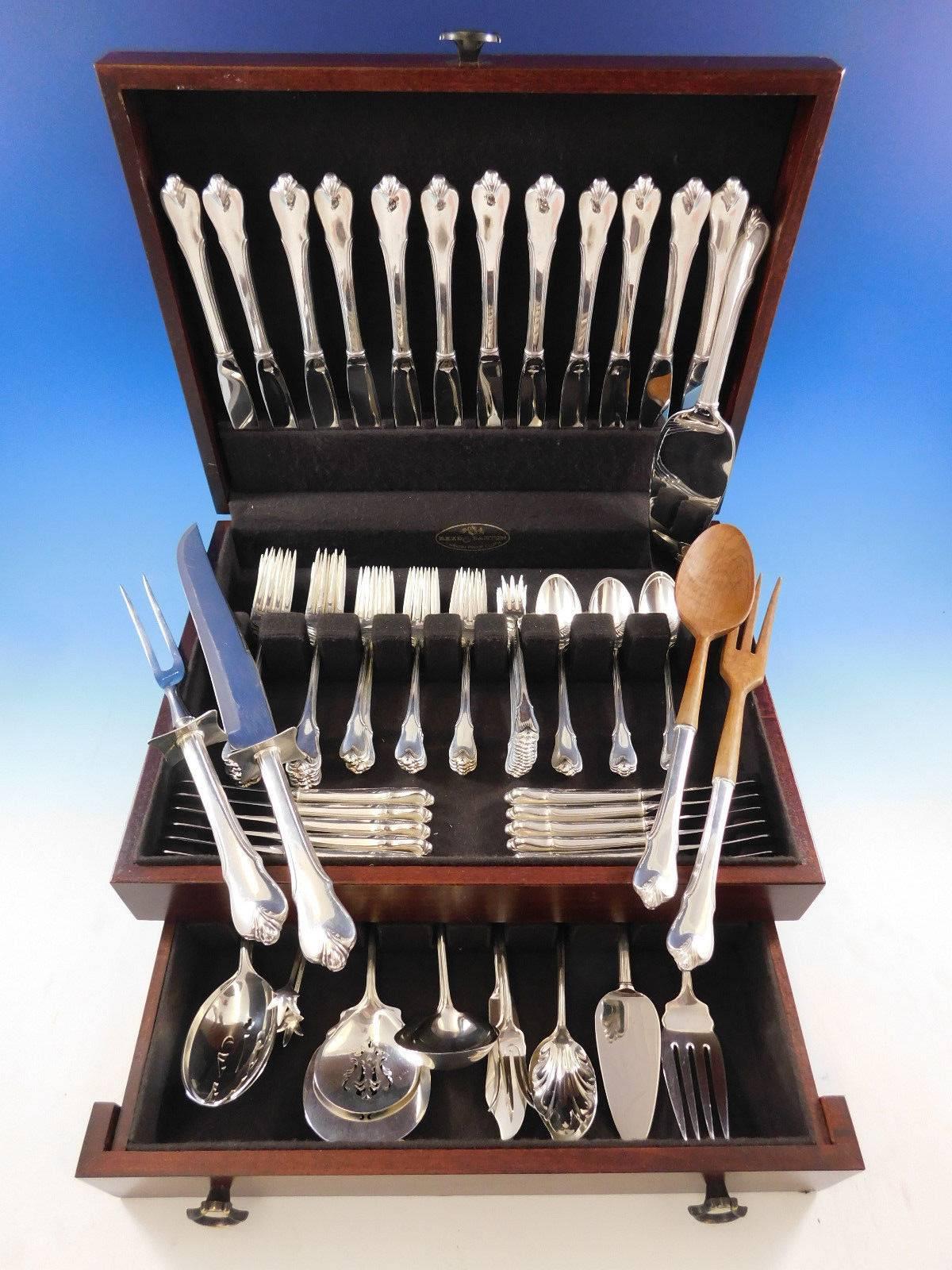 Grand Colonial by Wallace sterling silver flatware set, 91 pieces. This set includes: 12 knives, 8 7/8