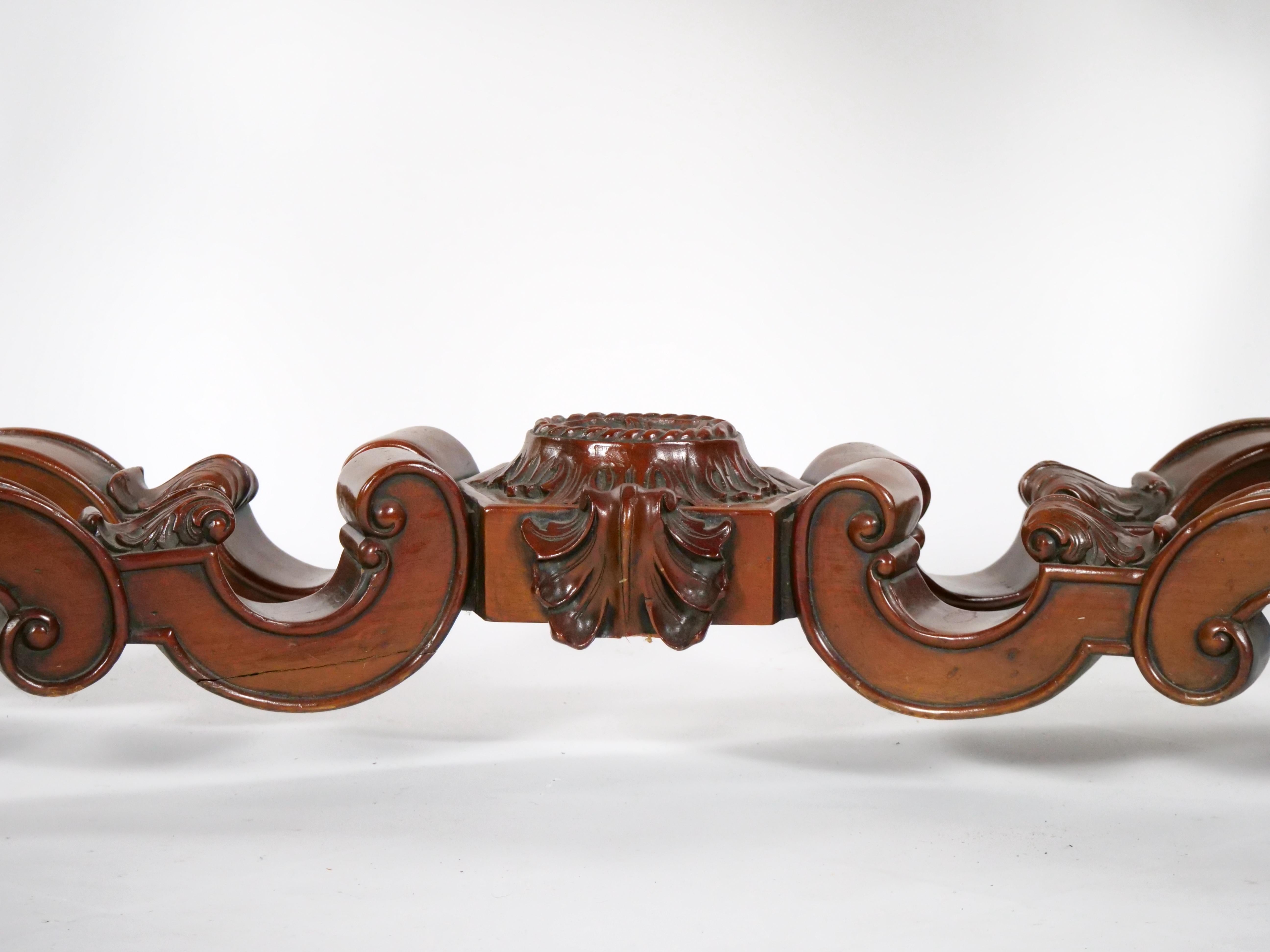 Grand Continental Rococo Style Carved Mahogany Foyer / Console Table For Sale 3