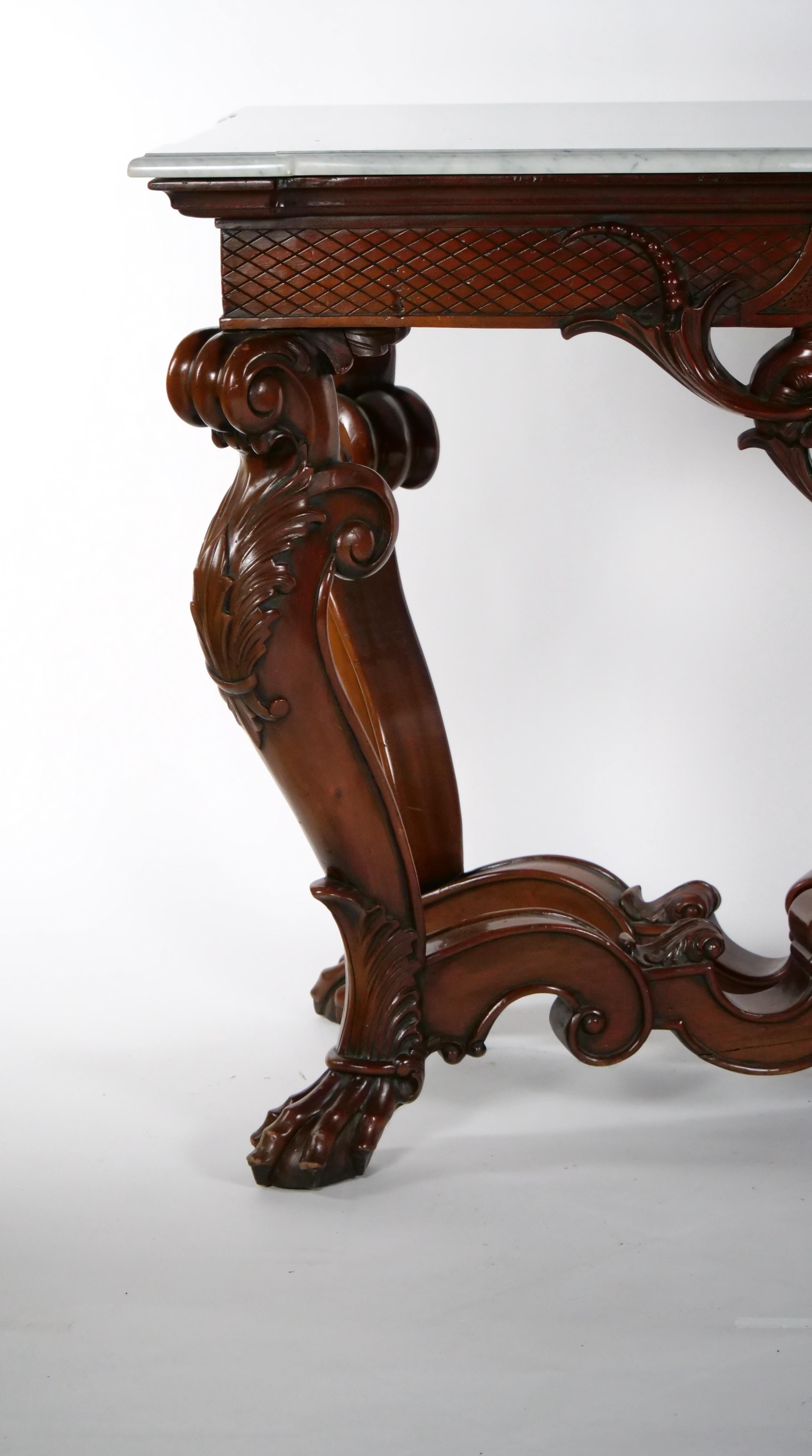 Grand Continental Rococo Style Carved Mahogany Foyer / Console Table For Sale 4
