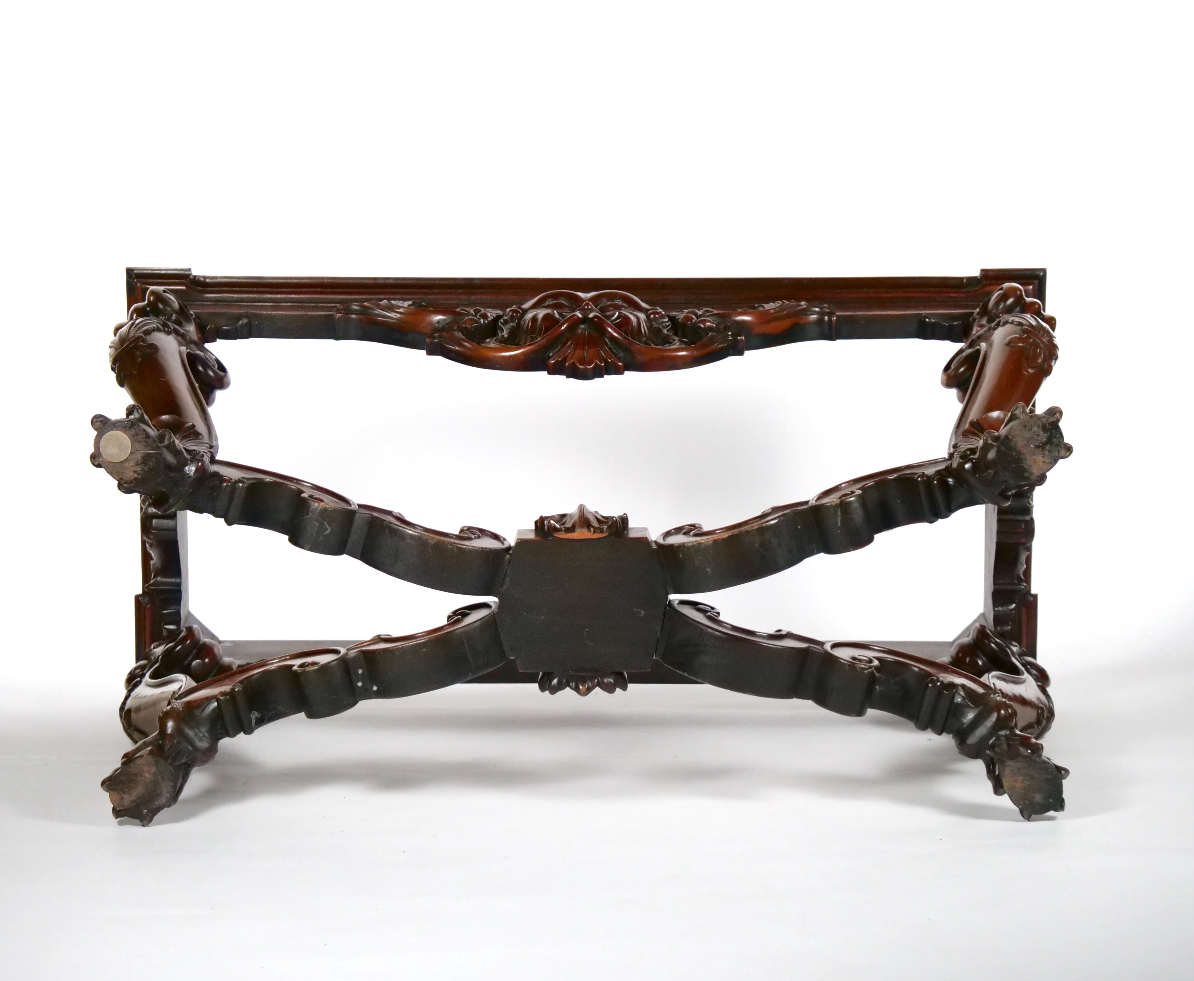 Grand Continental Rococo Style Carved Mahogany Foyer / Console Table For Sale 6