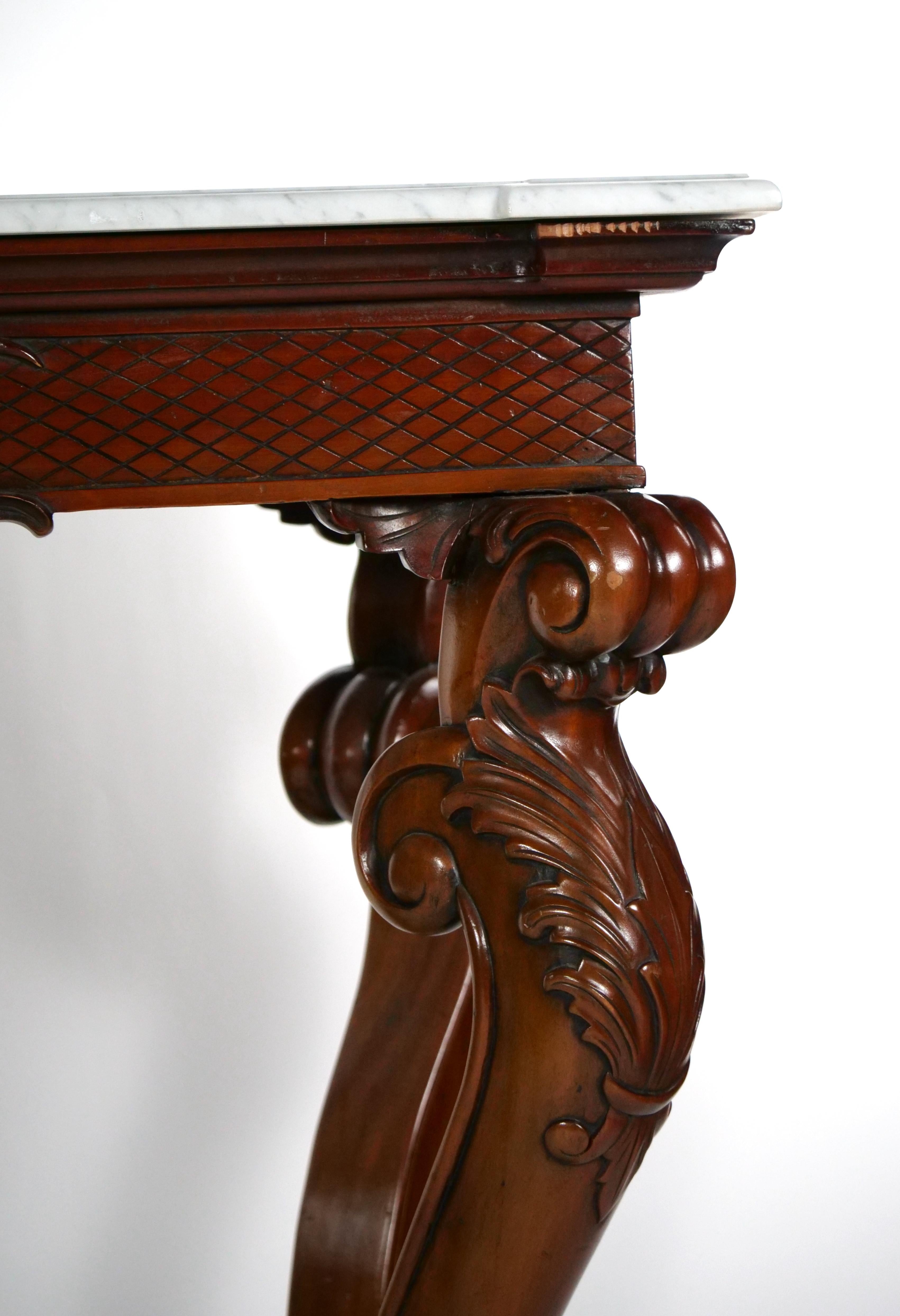 Grand Continental Rococo Style Carved Mahogany Foyer / Console Table For Sale 7