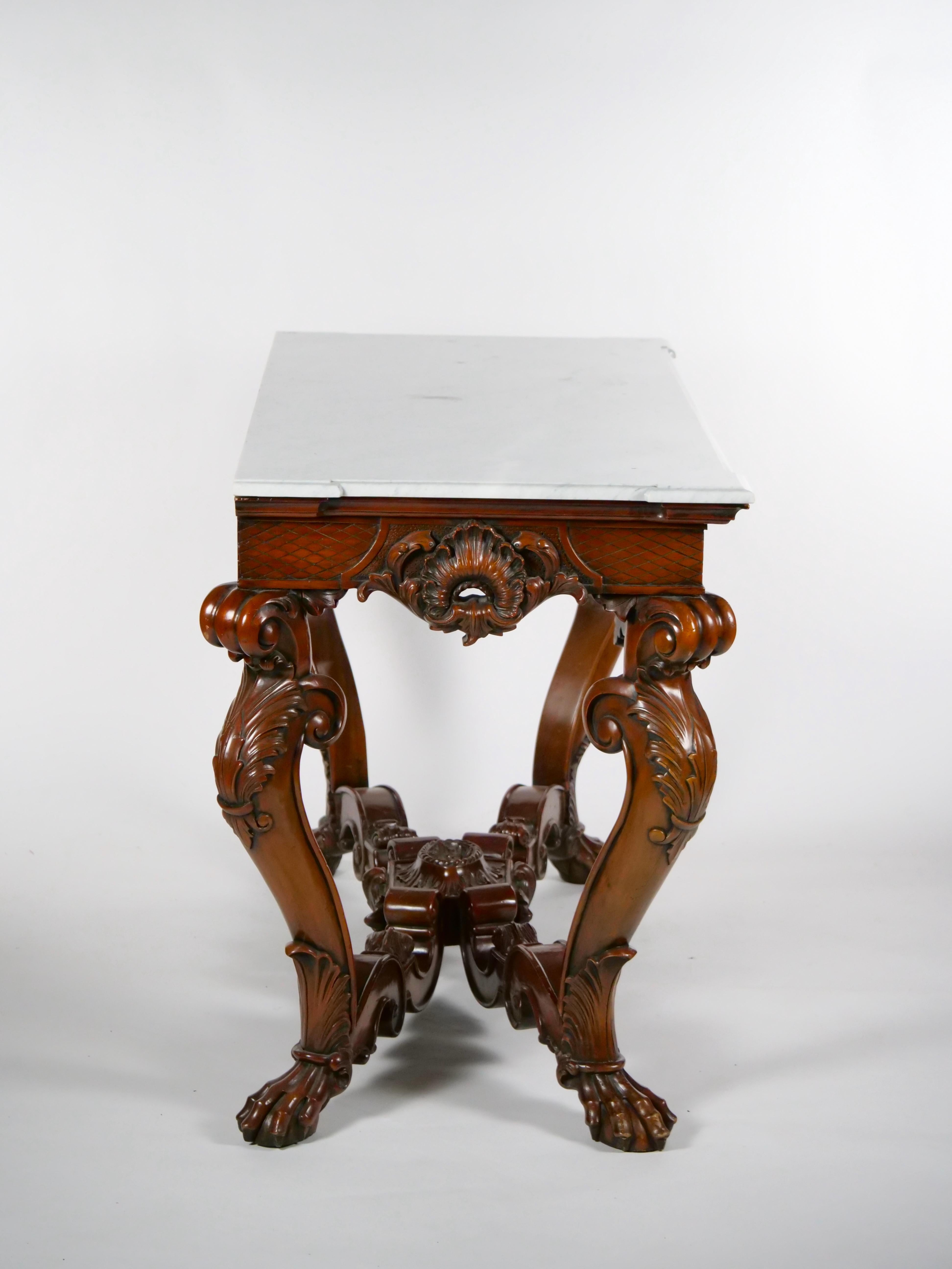 Grand Continental Rococo Style Carved Mahogany Foyer / Console Table For Sale 9