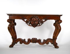 Grand Continental Rococo Style Carved Mahogany Foyer / Console Table