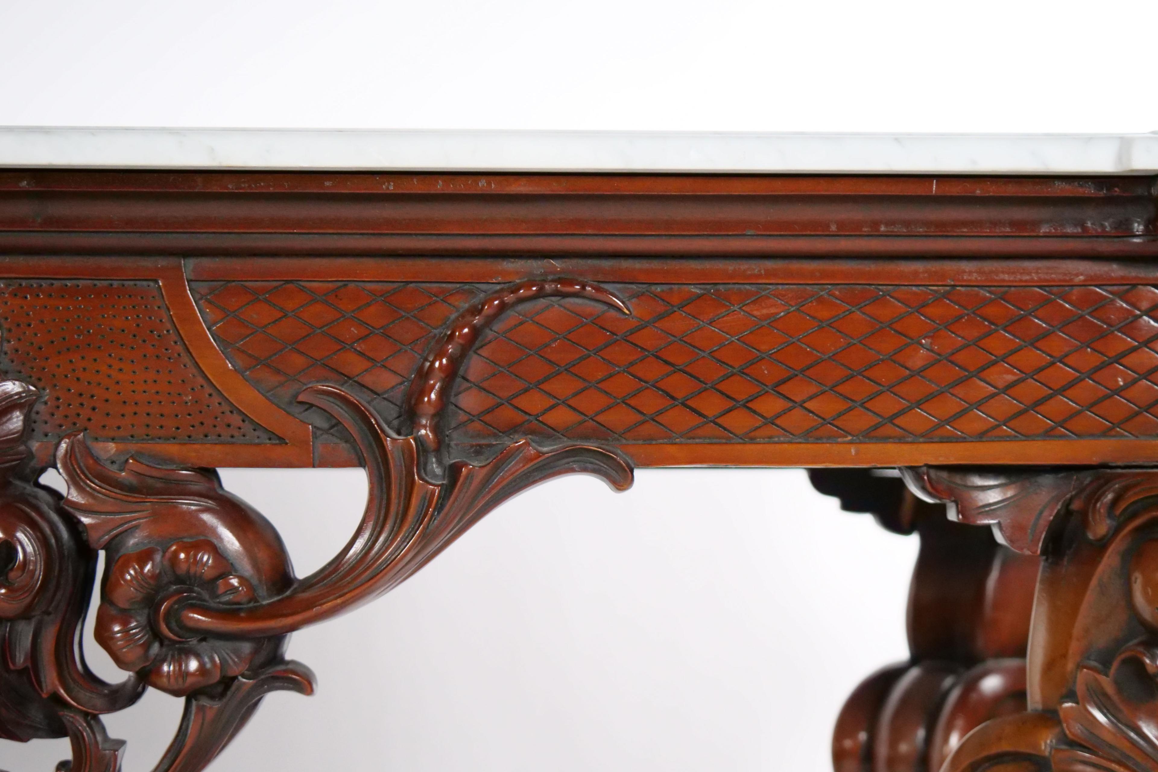 Late 19th Century Grand Continental Rococo Style Carved Mahogany Foyer / Console Table For Sale