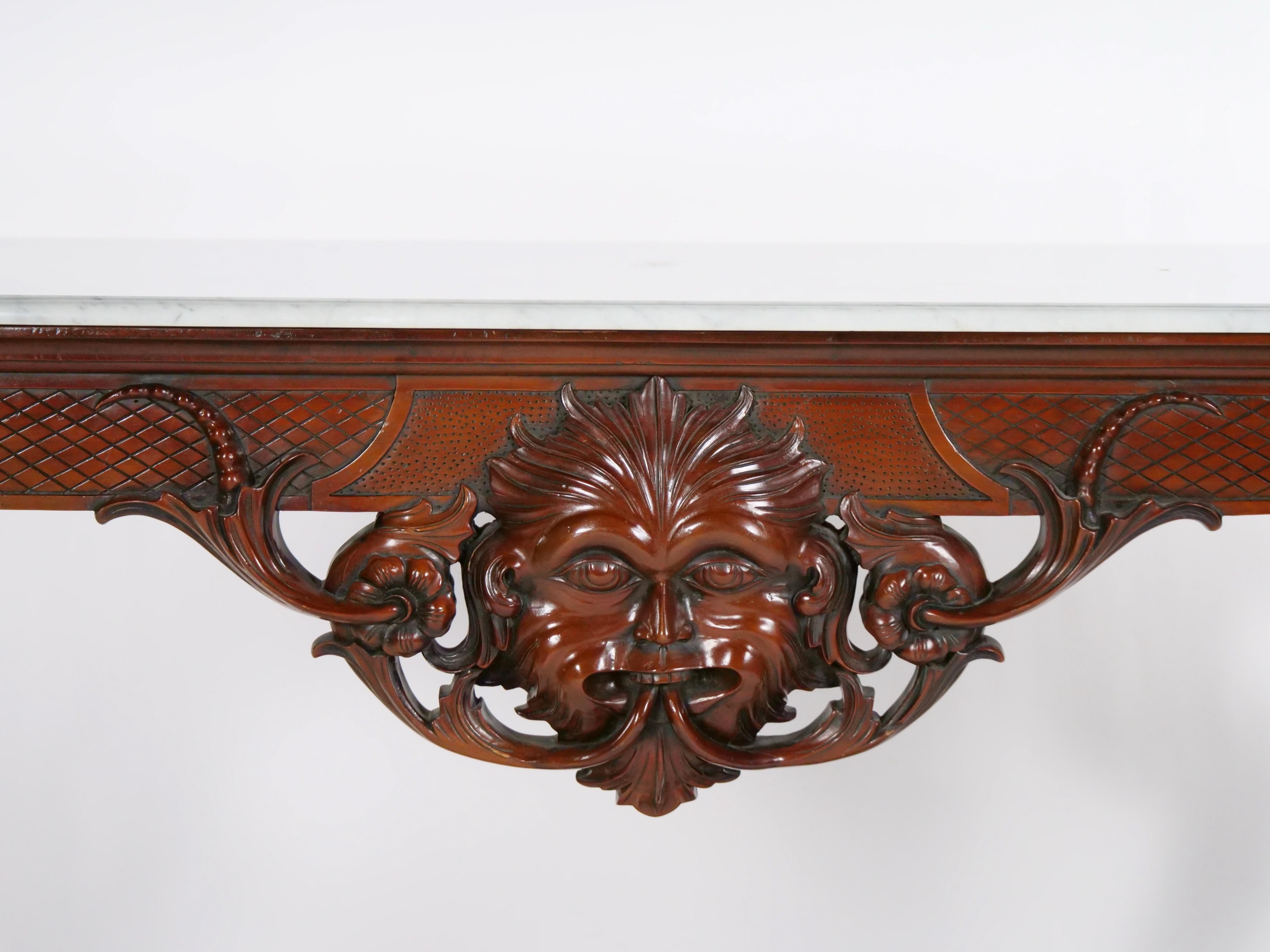 Grand Continental Rococo Style Carved Mahogany Foyer / Console Table For Sale 1