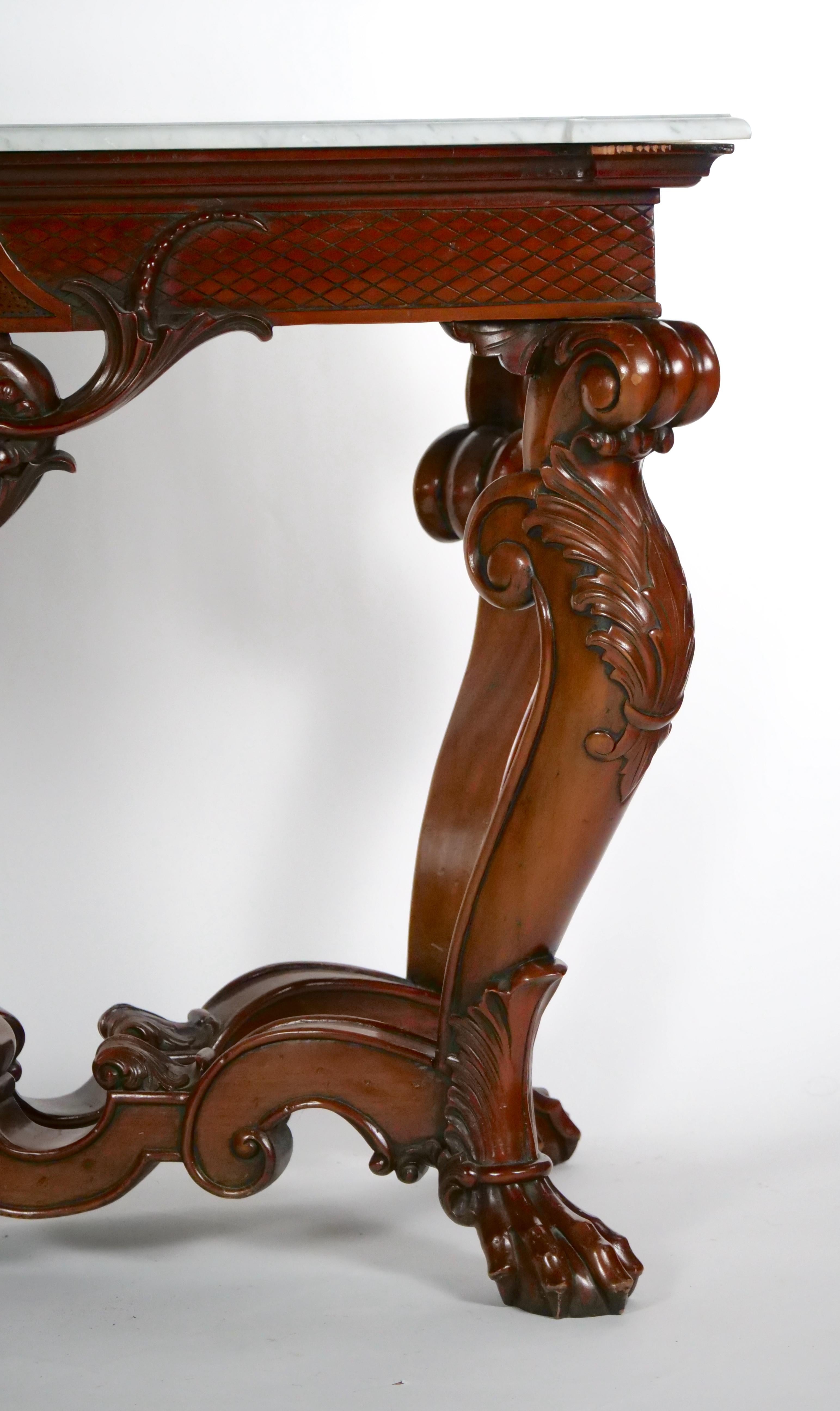 Grand Continental Rococo Style Carved Mahogany Foyer / Console Table For Sale 2