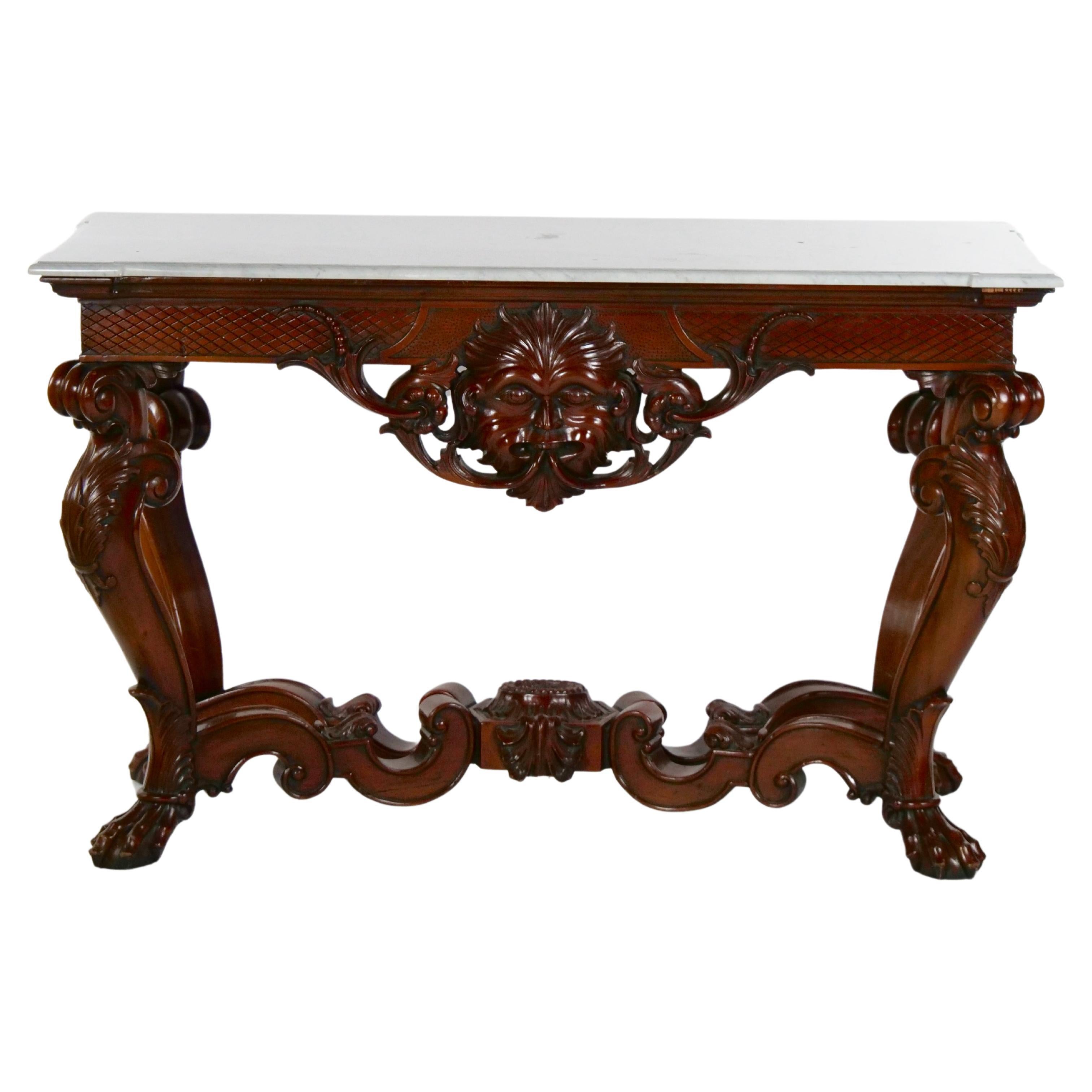 Grand Continental Rococo Style Carved Mahogany Foyer / Console Table For Sale