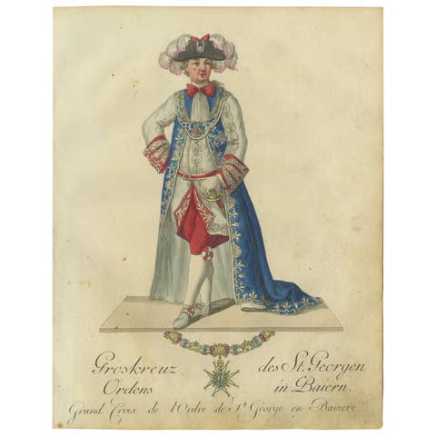 Grand Cross of the Order of St. George in Bavaria: 1791 Hand-Colored Engraving