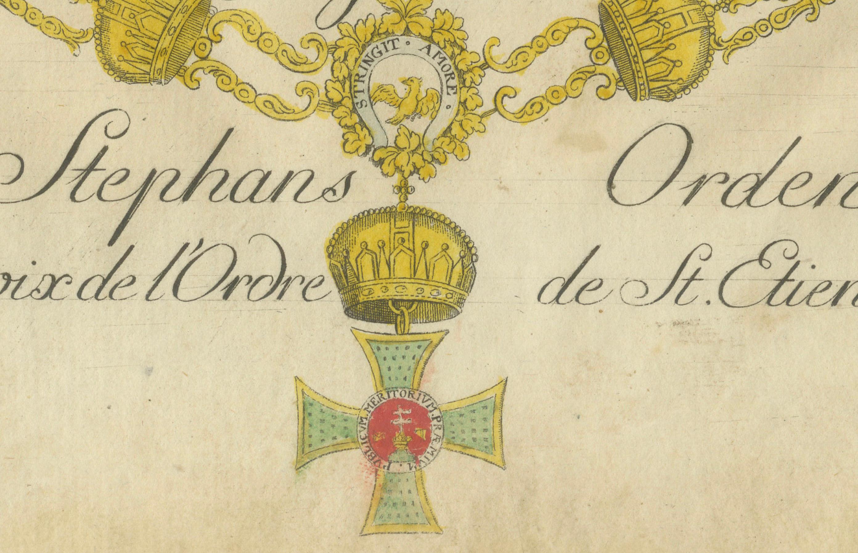 Grand Cross of the St. Stephen's Order: prächtige Gravur des 18. Jahrhunderts  

Dieser prächtige handkolorierte Stich zeigt ein 