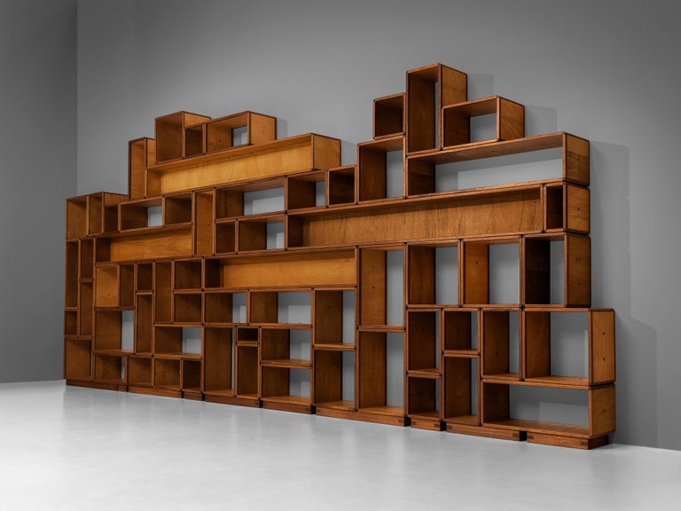 Grand Custom-Made Modular Wall Unit in Teak, Mahogany and Brass For ...