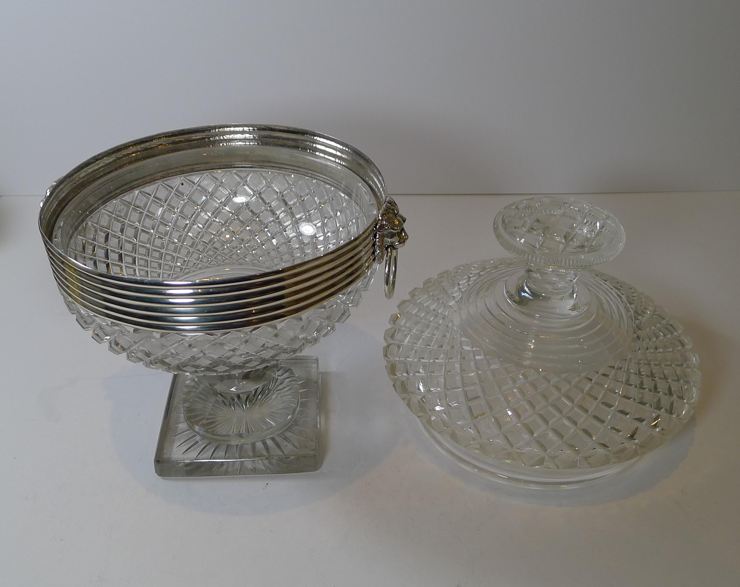 Grand Cut Crystal & Dutch Silver Covered Sweet / Candy Bowl c.1880 For Sale 4