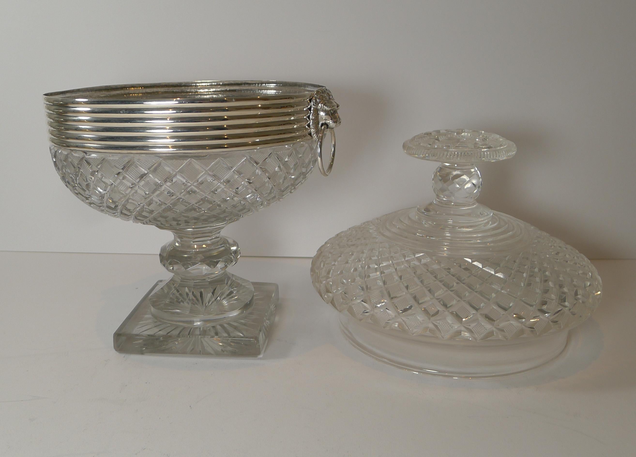 Grand Cut Crystal & Dutch Silver Covered Sweet / Candy Bowl c.1880 For Sale 8