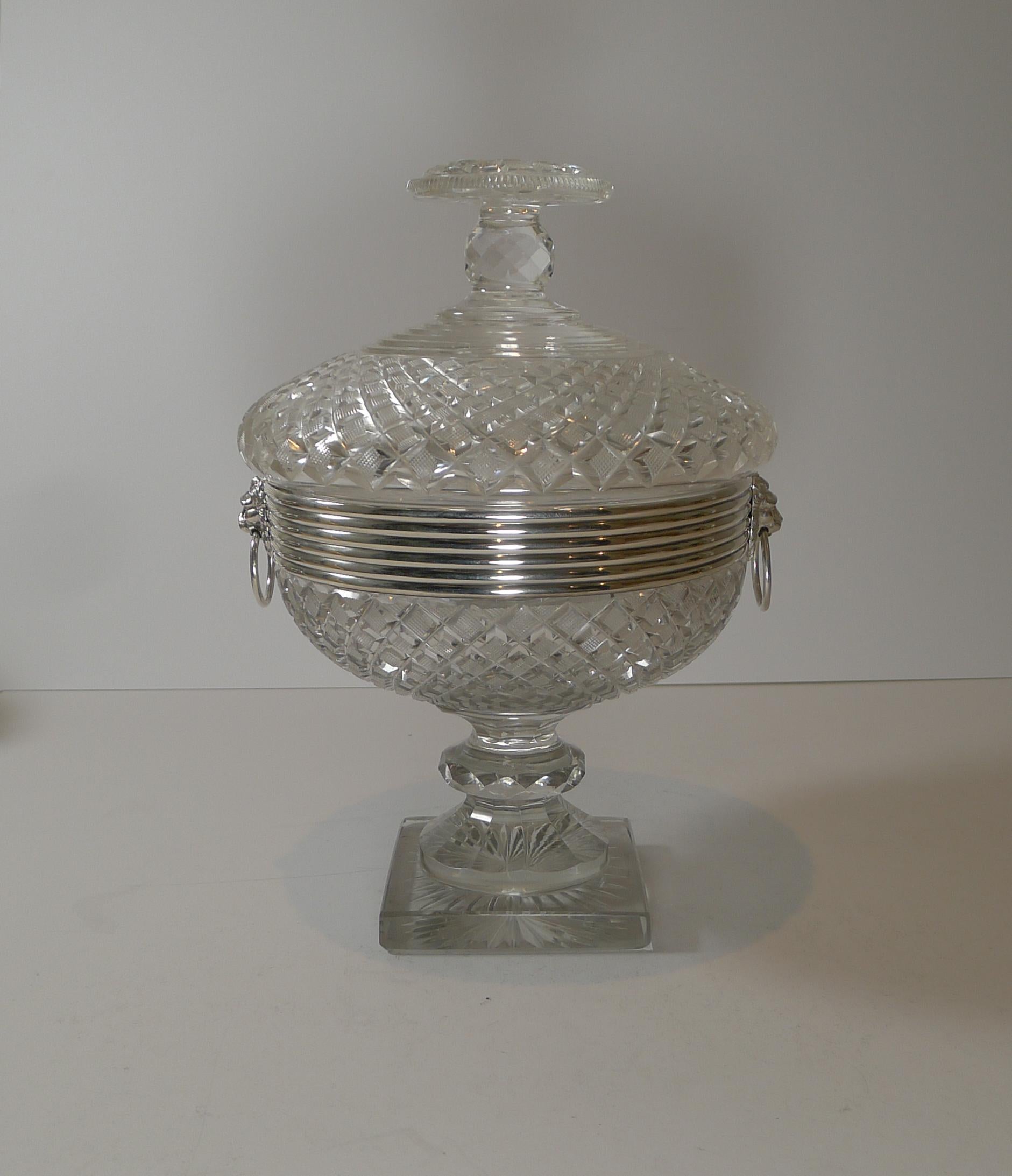 Grand Cut Crystal & Dutch Silver Covered Sweet / Candy Bowl c.1880 For Sale 9