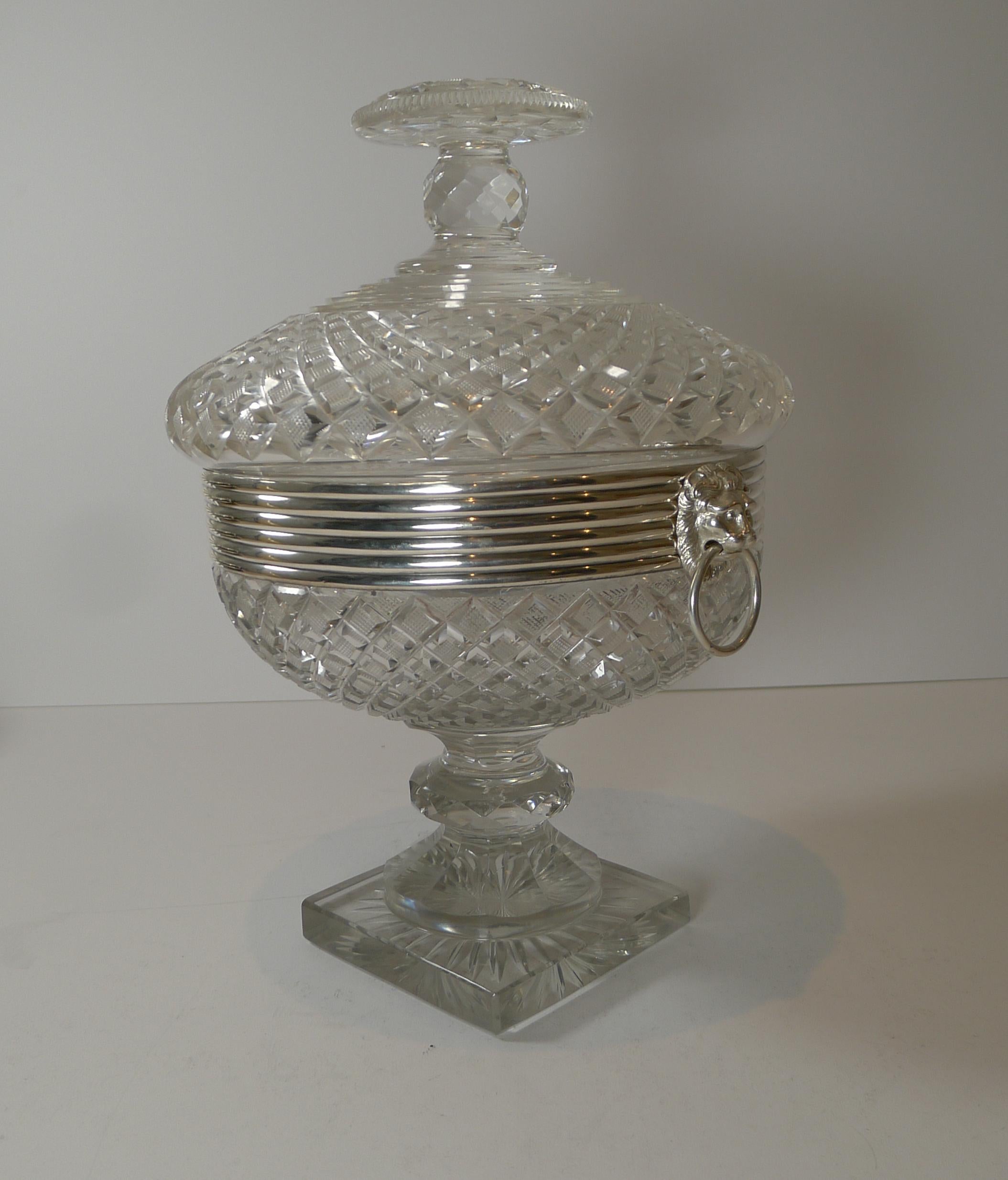 Grand Cut Crystal & Dutch Silver Covered Sweet / Candy Bowl c.1880 For Sale 11
