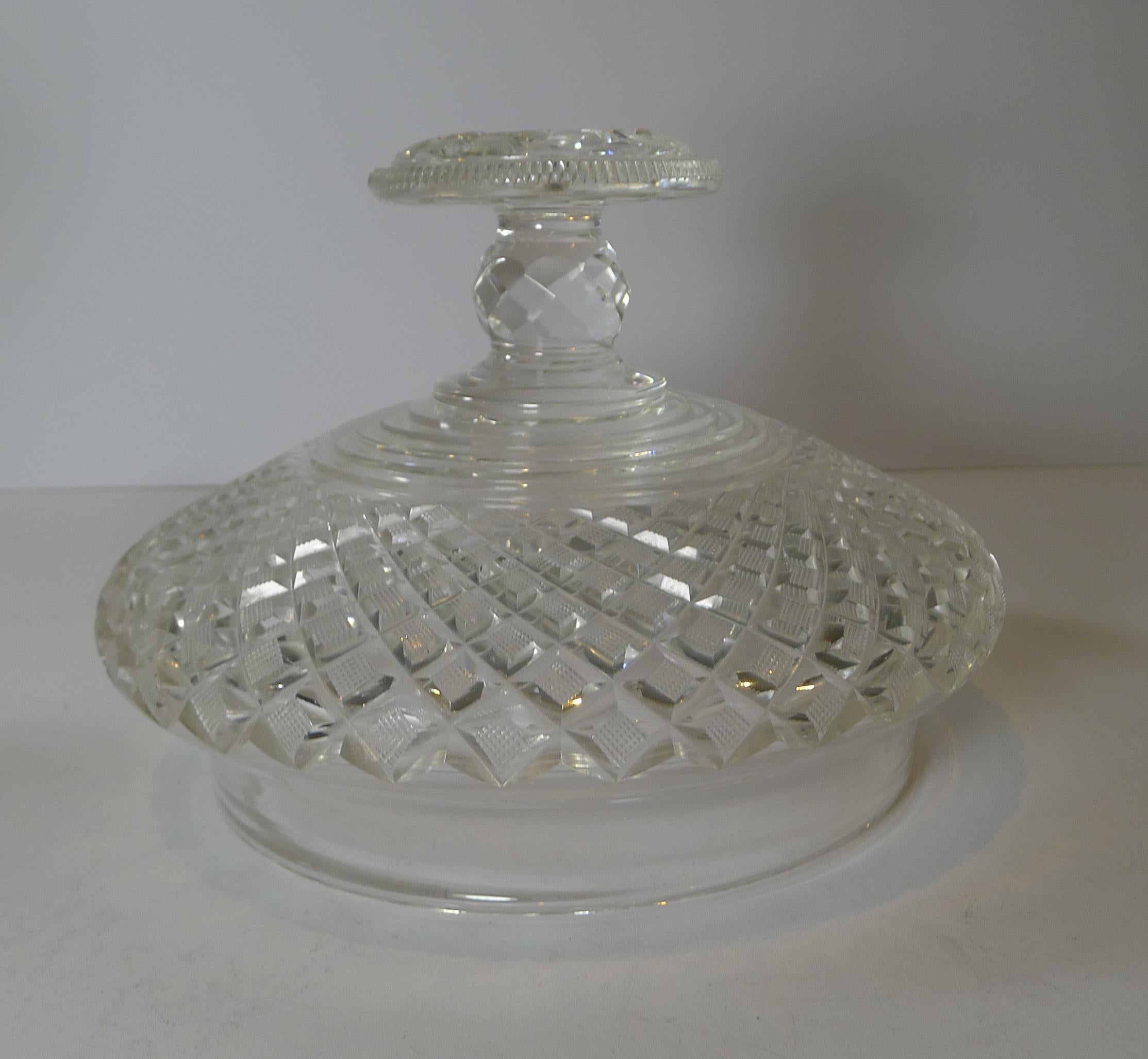 Grand Cut Crystal & Dutch Silver Covered Sweet / Candy Bowl c.1880 For Sale 3
