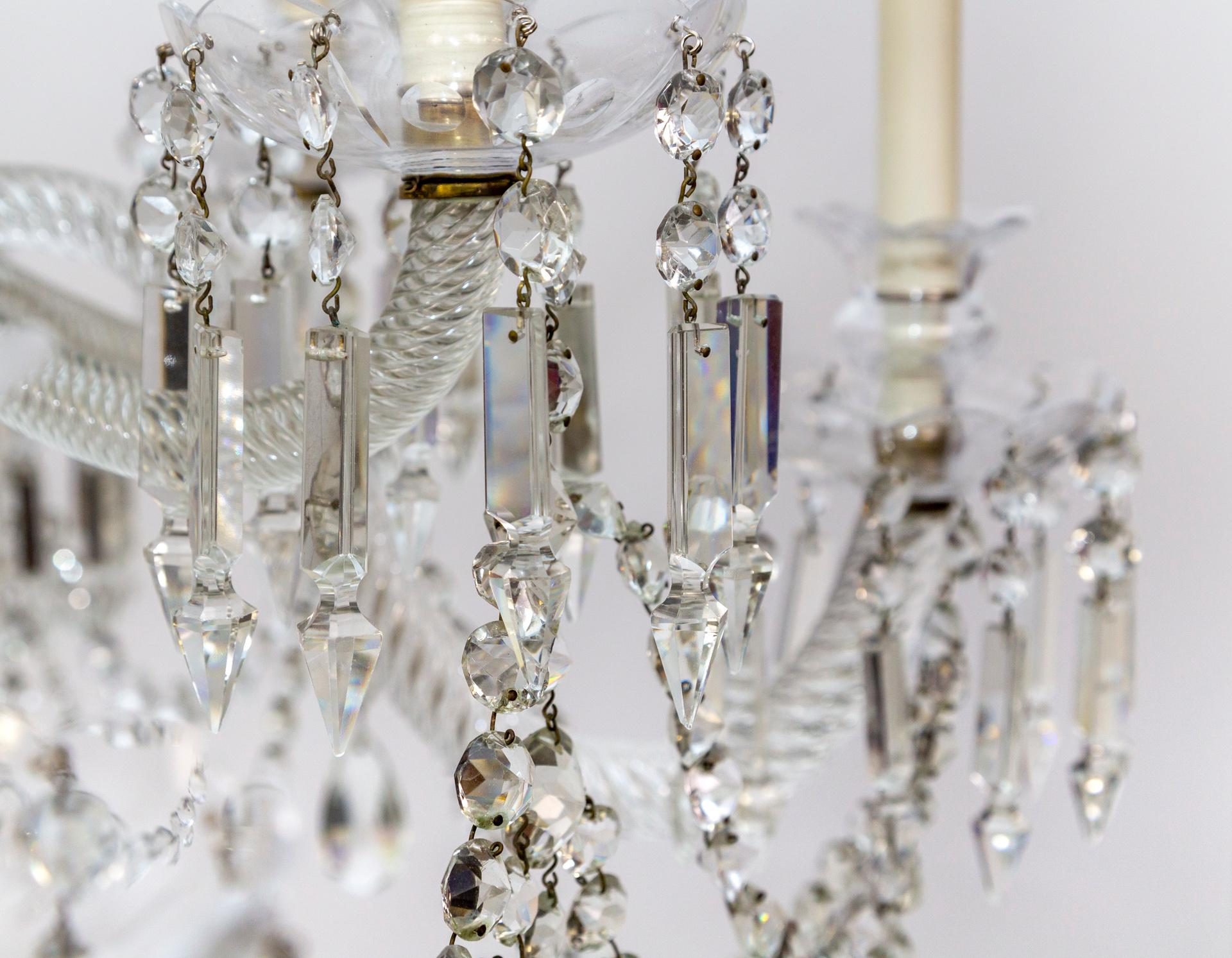 Grand Cut Crystal George III Chandelier w/ Faceted Column  For Sale 5
