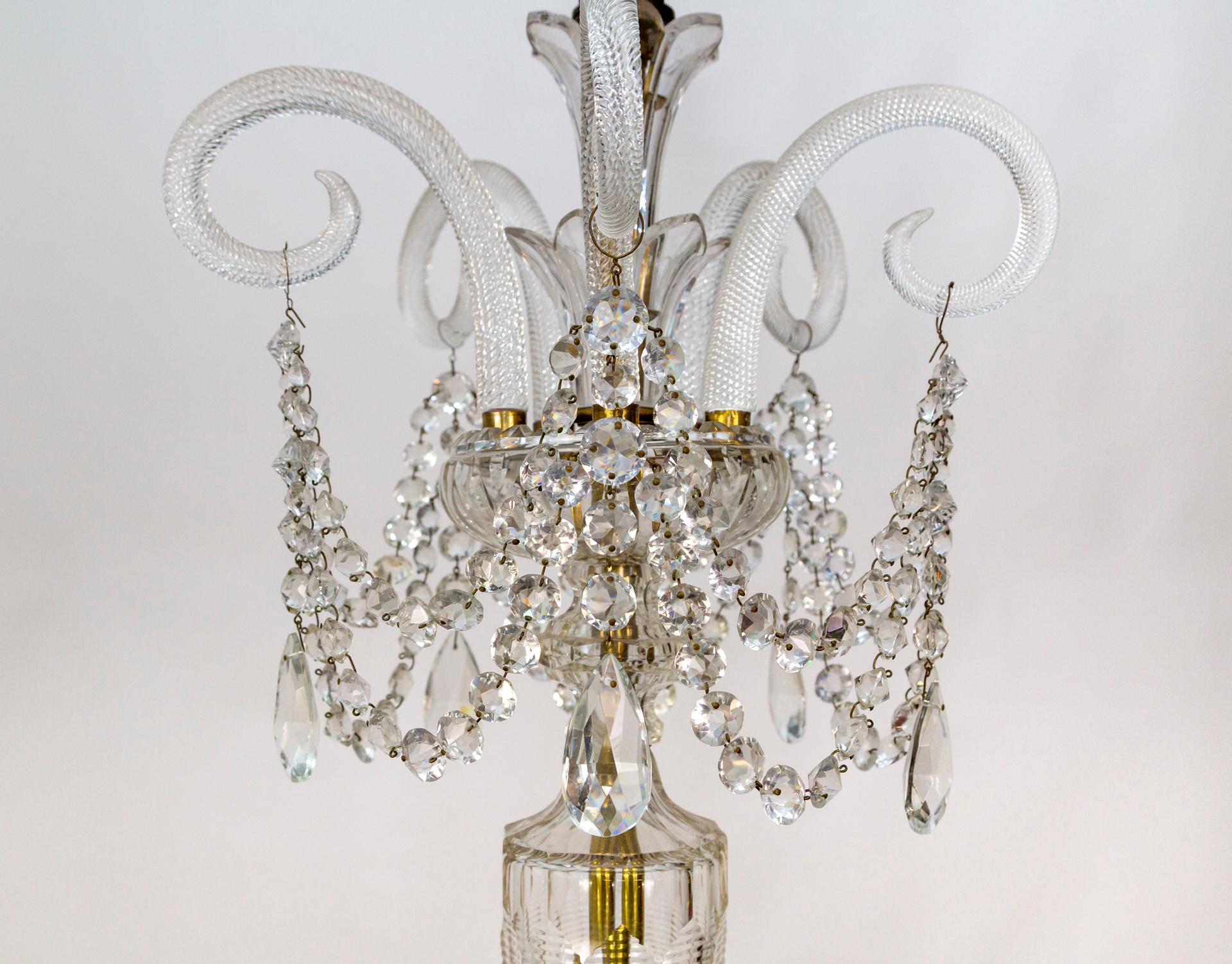 Grand Cut Crystal George III Chandelier w/ Faceted Column  For Sale 6