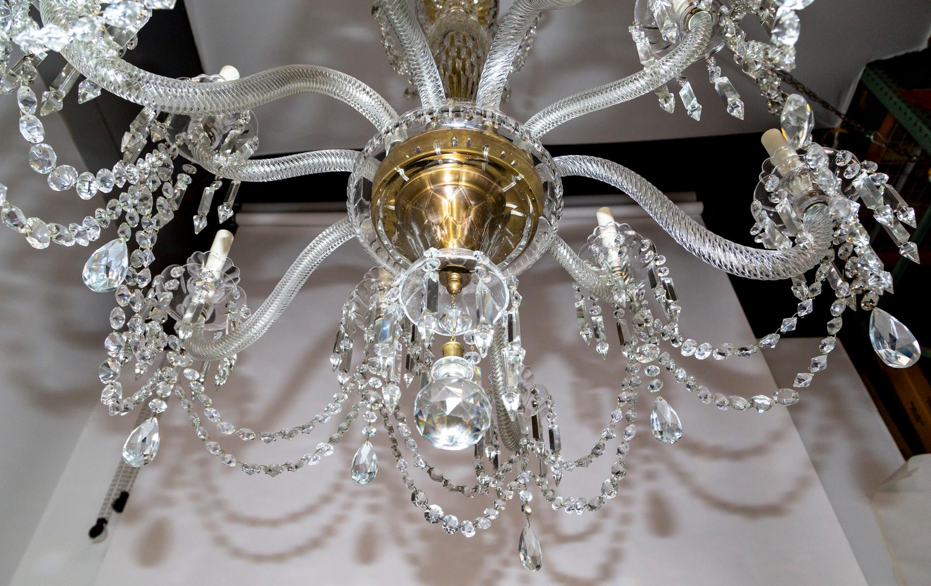 Grand Cut Crystal George III Chandelier w/ Faceted Column  For Sale 7