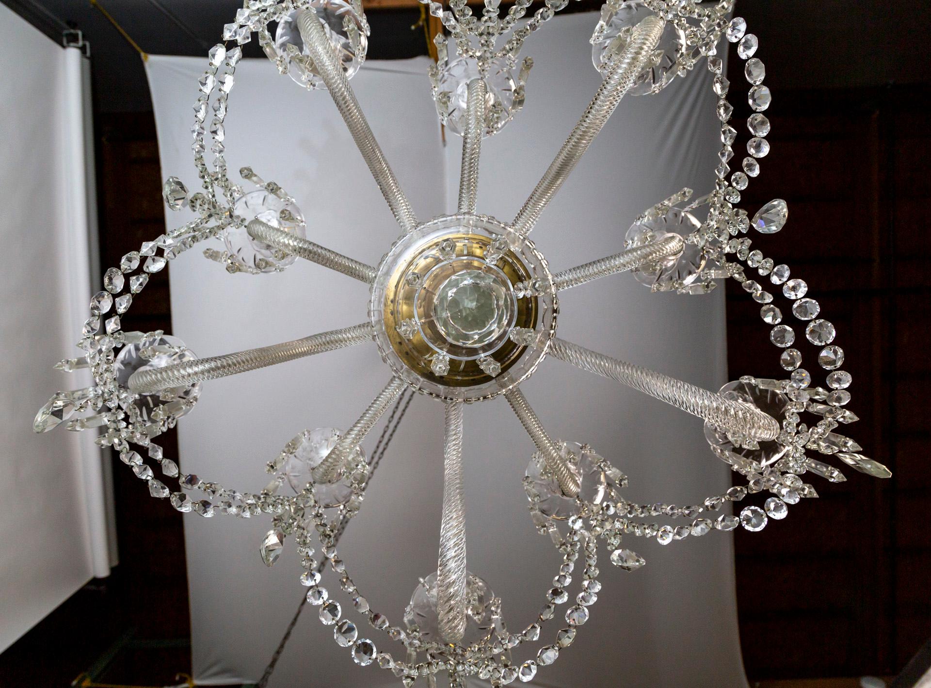 Grand Cut Crystal George III Chandelier w/ Faceted Column  For Sale 8