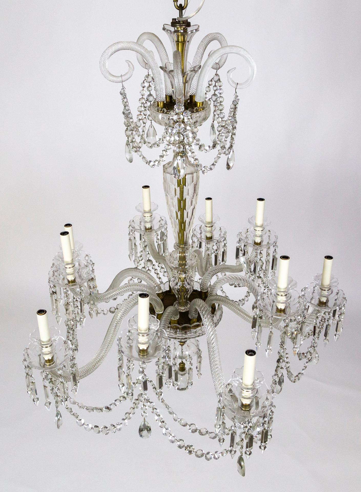 Grand Cut Crystal George III Chandelier w/ Faceted Column  For Sale 9
