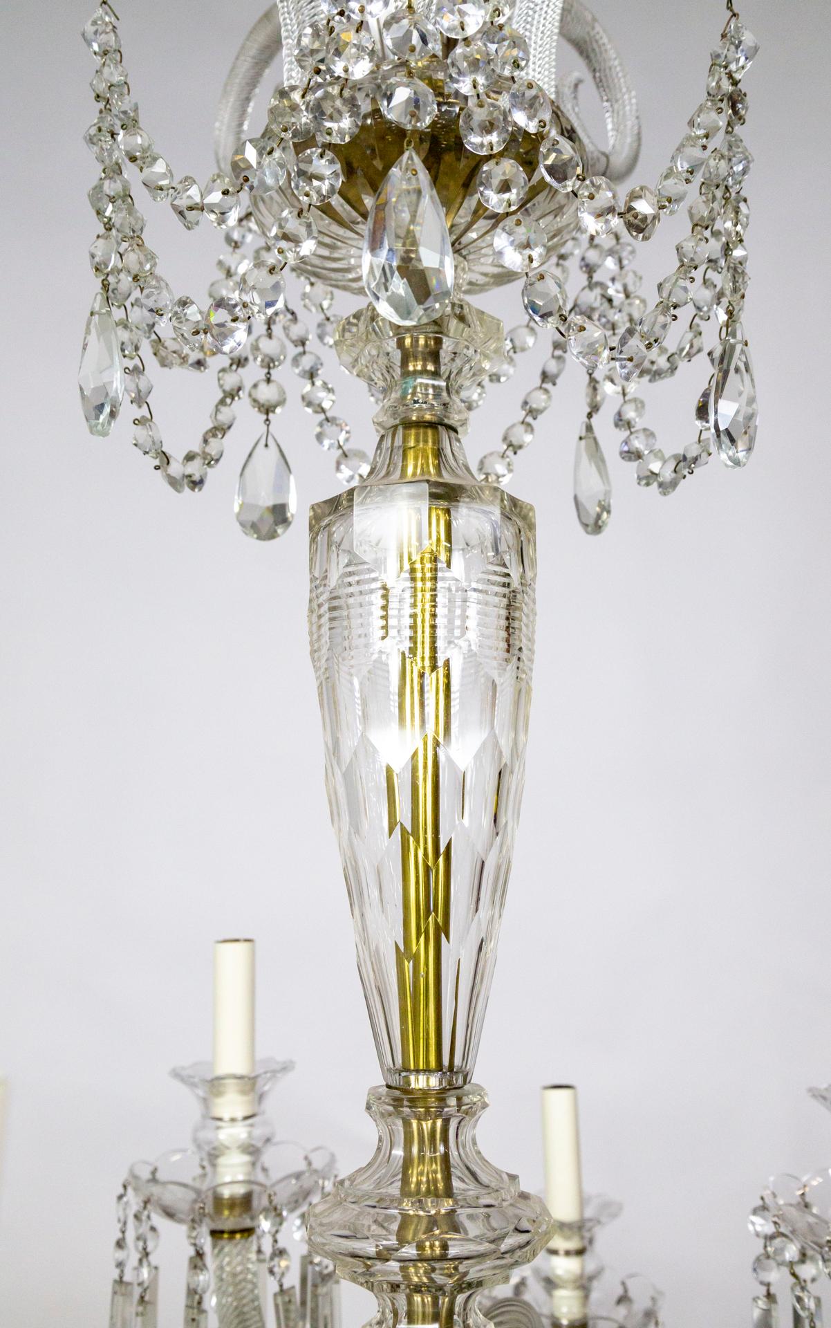 20th Century Grand Cut Crystal George III Chandelier w/ Faceted Column  For Sale