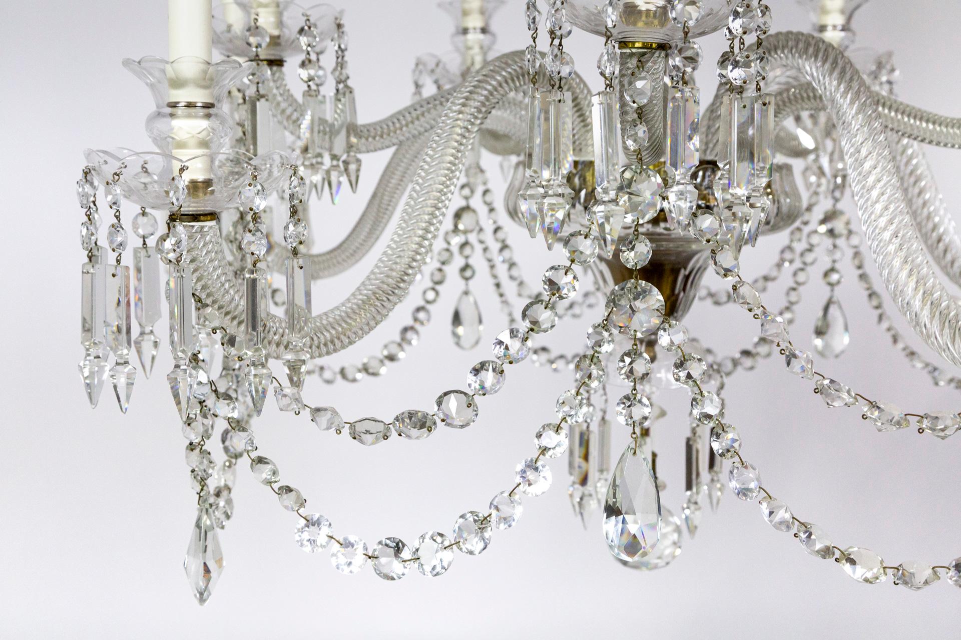 Grand Cut Crystal George III Chandelier w/ Faceted Column  For Sale 1