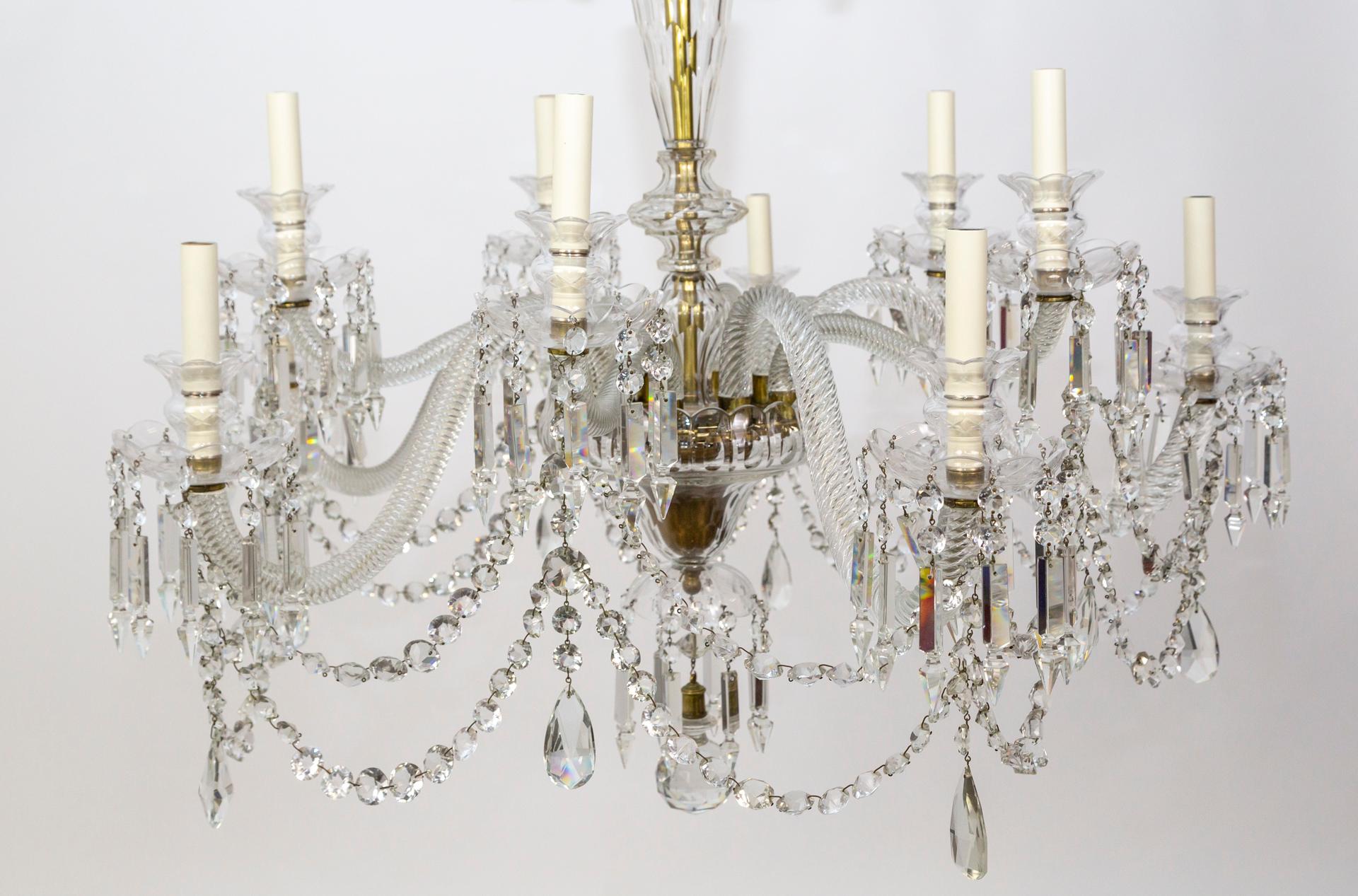 Grand Cut Crystal George III Chandelier w/ Faceted Column  For Sale 2