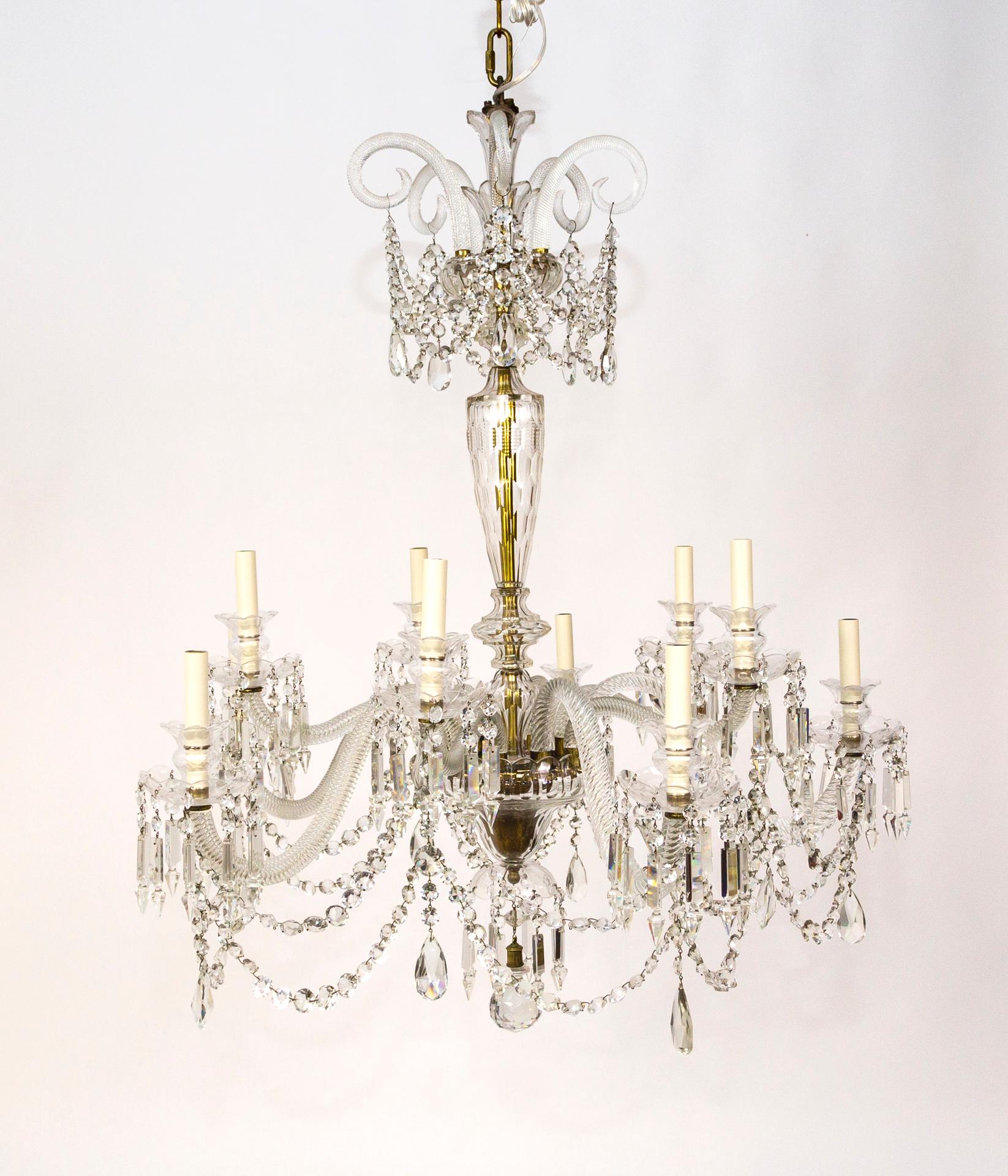 Grand Cut Crystal George III Chandelier w/ Faceted Column  For Sale 3
