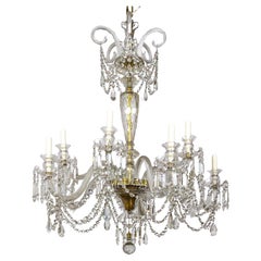 Antique Grand Cut Crystal George III Chandelier w/ Faceted Column 