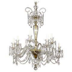 Antique Grand Cut Crystal George III Chandelier w/ Faceted Column