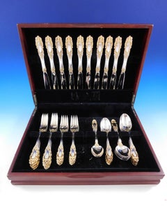 Grand Duchess Gold Accent by Towle Sterling Silver Flatware Set Service 50 Pcs