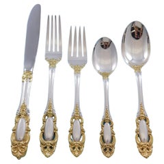 Used Grand Duchess Gold Accent by Towle Sterling Silver Flatware Set Service 50 Pcs