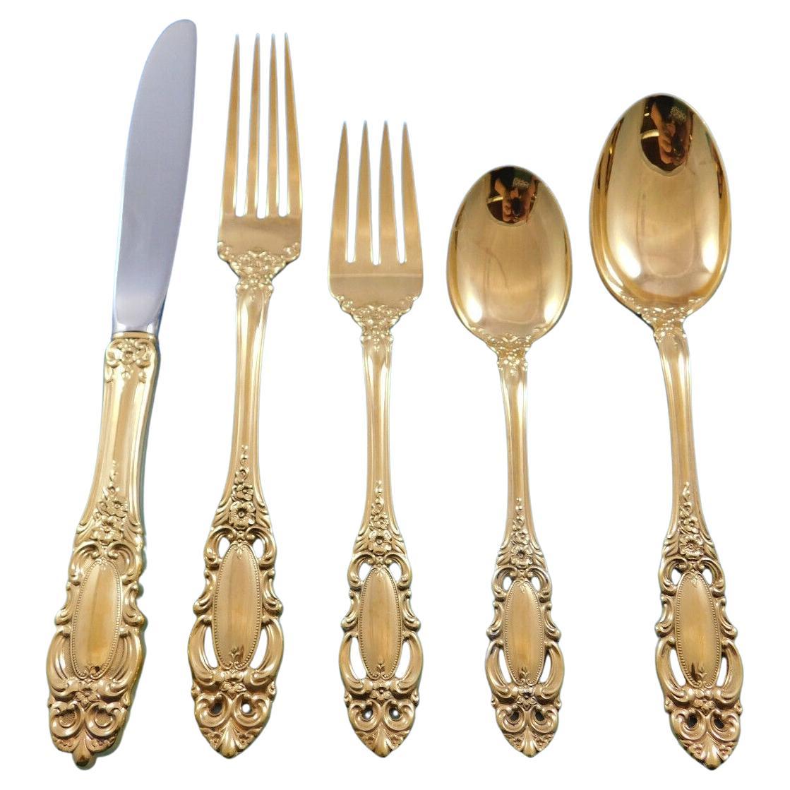 Grand Duchess Gold by Towle Sterling Silver Flatware Set 12 Service 60 Pc Dinner For Sale