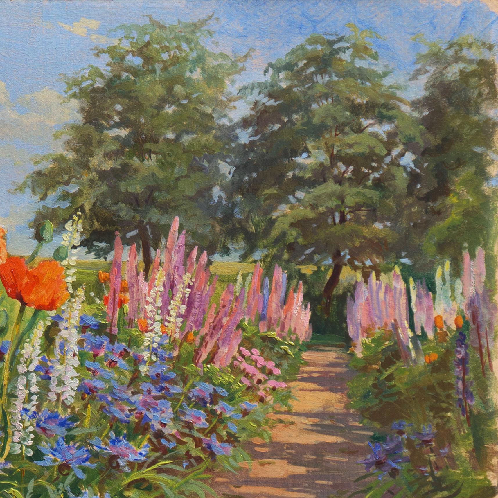 « Le jardin de la ferme de Knudsminde », tsar Nicolas II, reine Elizabeth II, russe - Impressionnisme Painting par Olga Alexandrovna