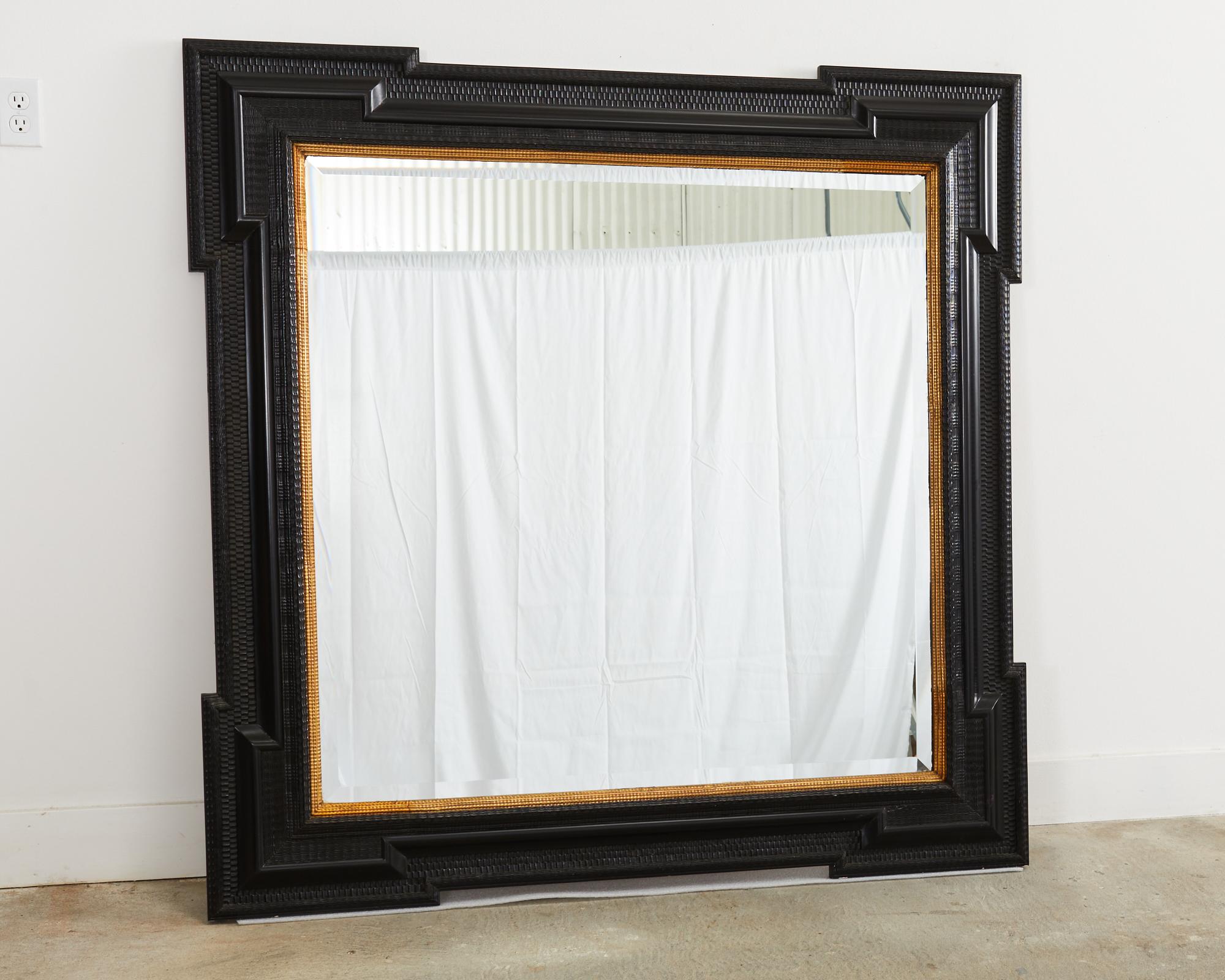 Grand Dutch Baroque Style Ebonized Beveled Glass Ripple Mirror 5