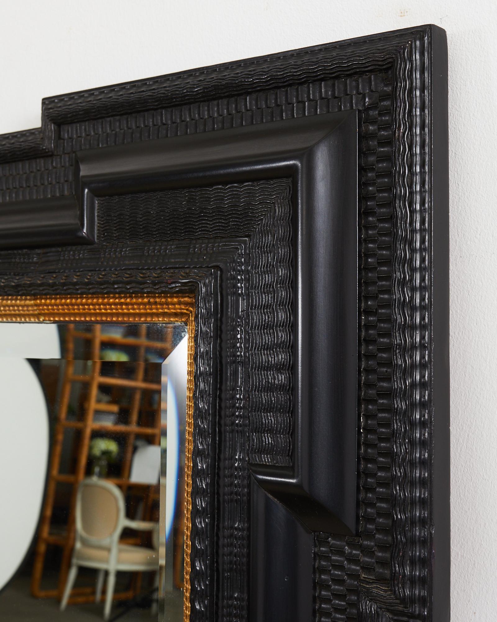 Grand Dutch Baroque Style Ebonized Beveled Glass Ripple Mirror For Sale 9