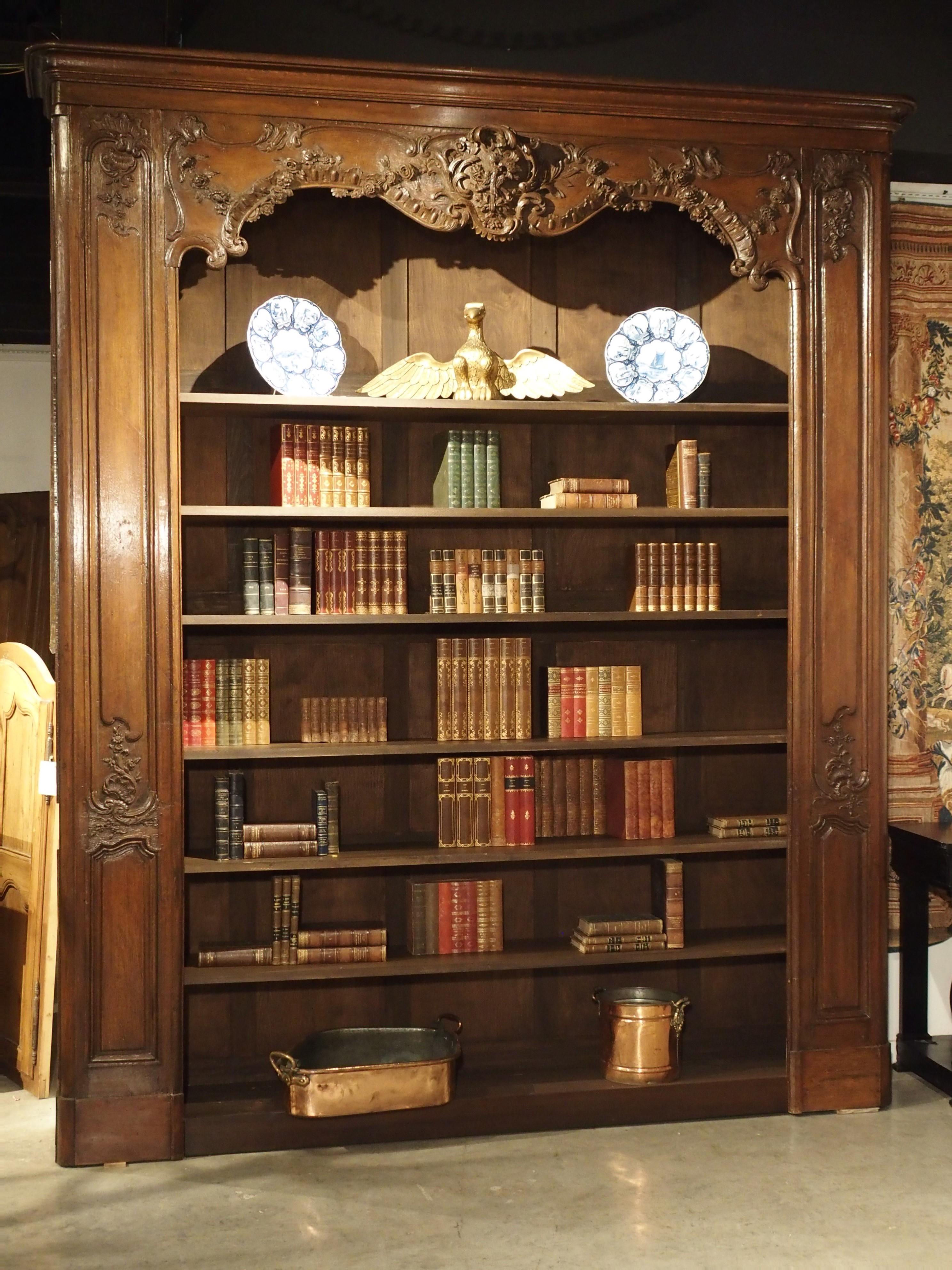 Louis XV Grand Early 18th Century French Regence Bibliotheque in Carved Oak