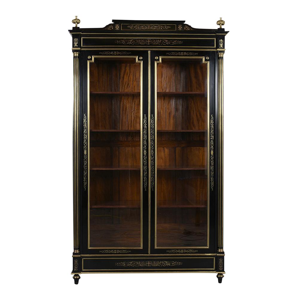 Grand Ebonized 19th Century French Louis XVI-Style Bookcase