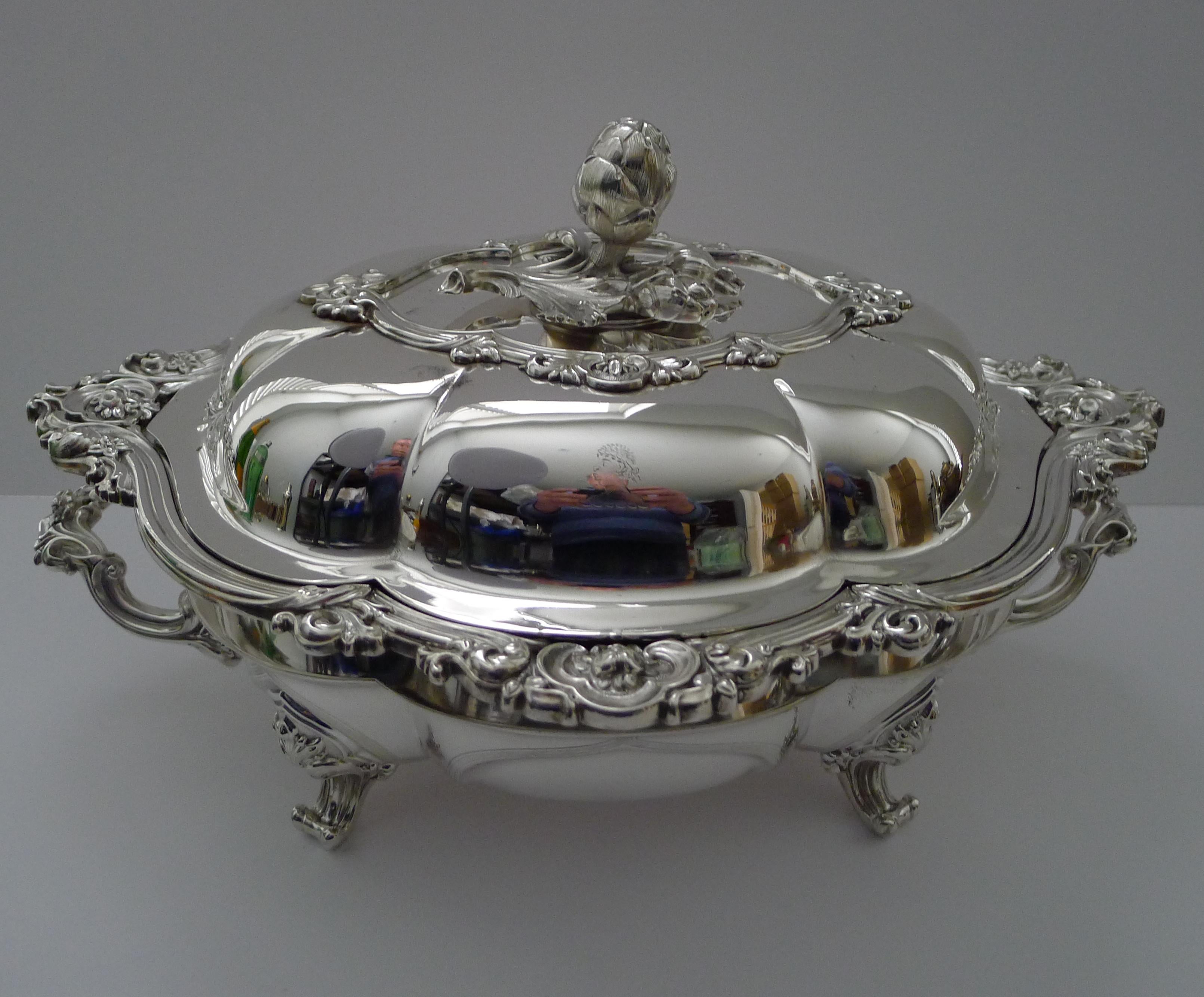 Early Victorian Grand Elkington Silver Plate Entree / Chafing Dish, 1853 For Sale