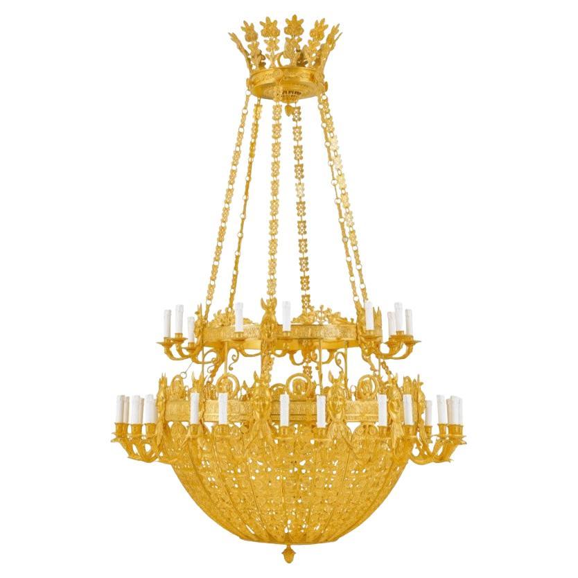 Grand Empire-Style 24K Gold-Plated Chandelier
