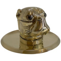 Grand English Bulldog Novelty Inkwell with Glass Eyes, circa 1880