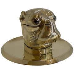 Antique Grand English Bulldog Novelty Inkwell with Glass Eyes, circa 1880