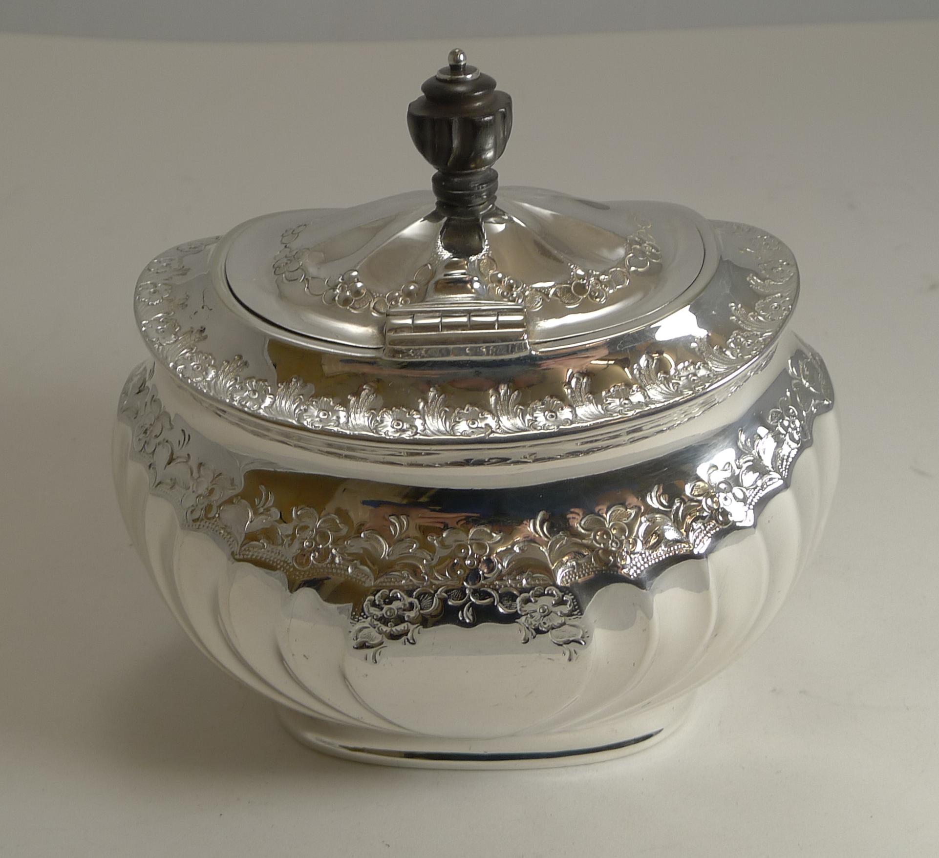 Grand English Silver Plated Tea Caddy by Atkin Brothers, Reg. 1889 In Good Condition In Bath, GB
