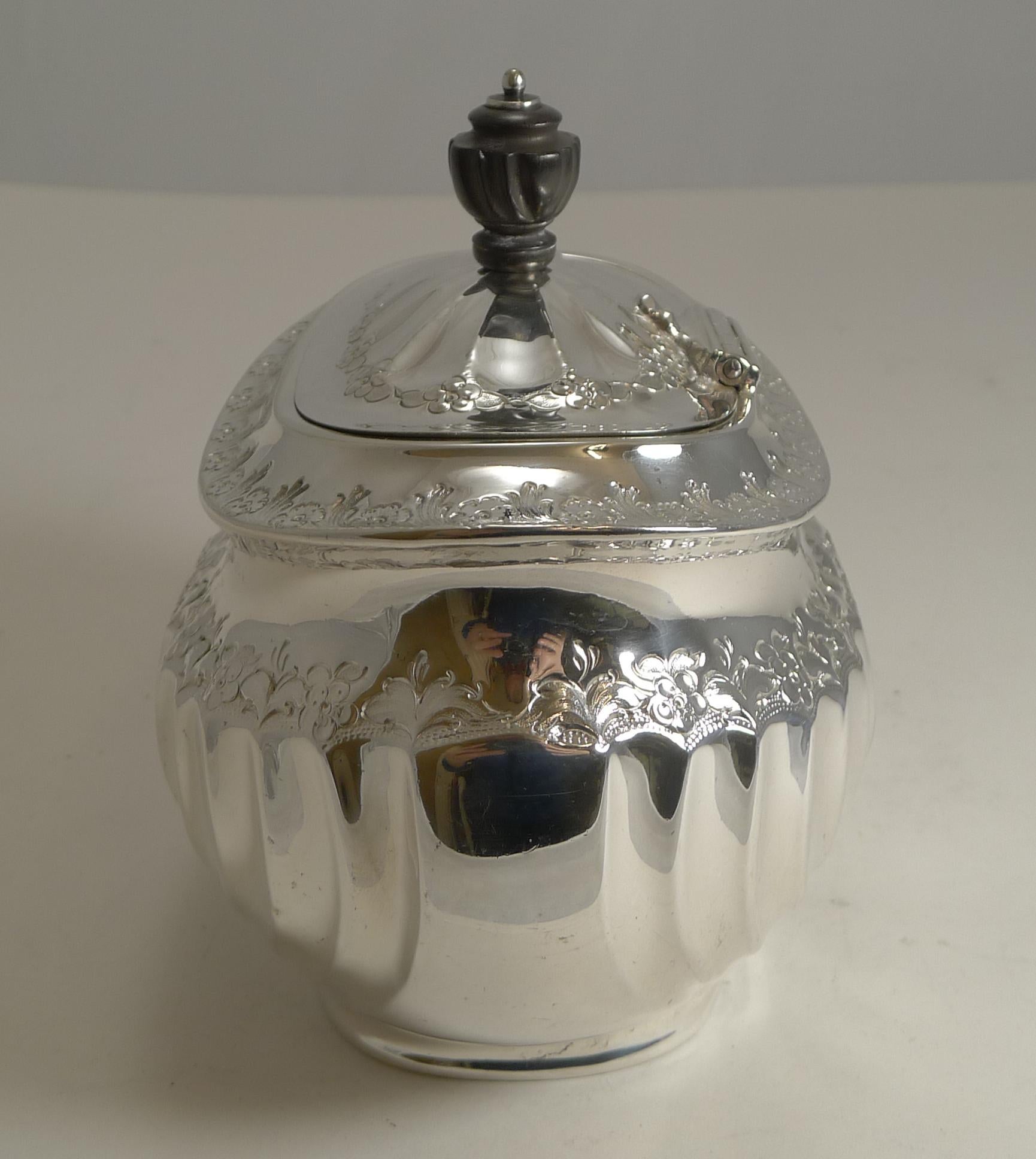 Late 19th Century Grand English Silver Plated Tea Caddy by Atkin Brothers, Reg. 1889